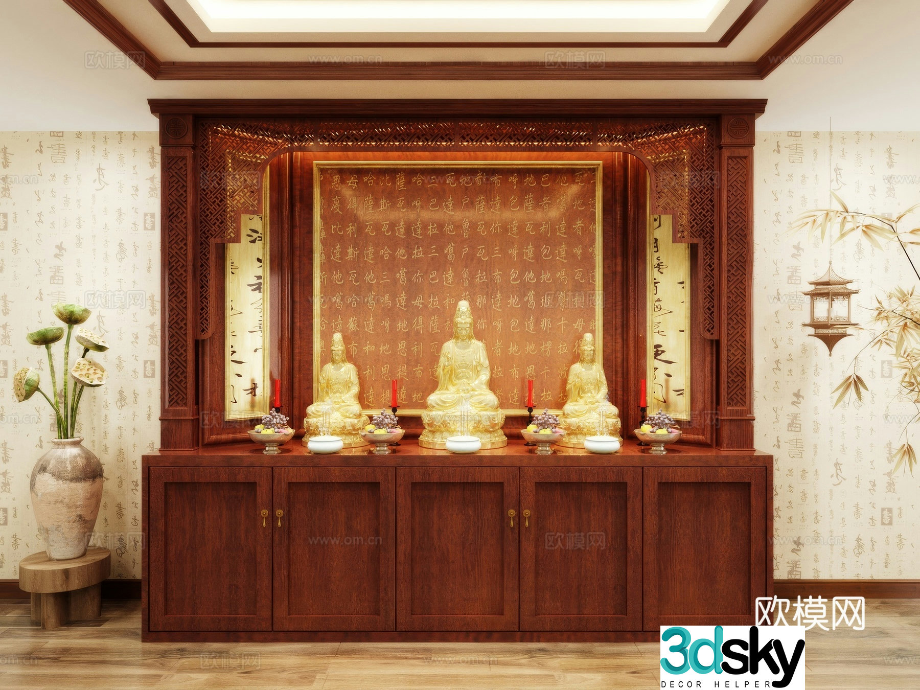 Buddha niche shrine hostel incense stove candle holder 3d model