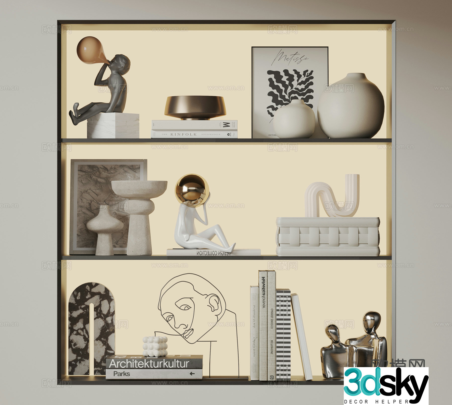 Modern ornament combination Minimalist ornament sculpture Books and books Vase ceramic 3d model