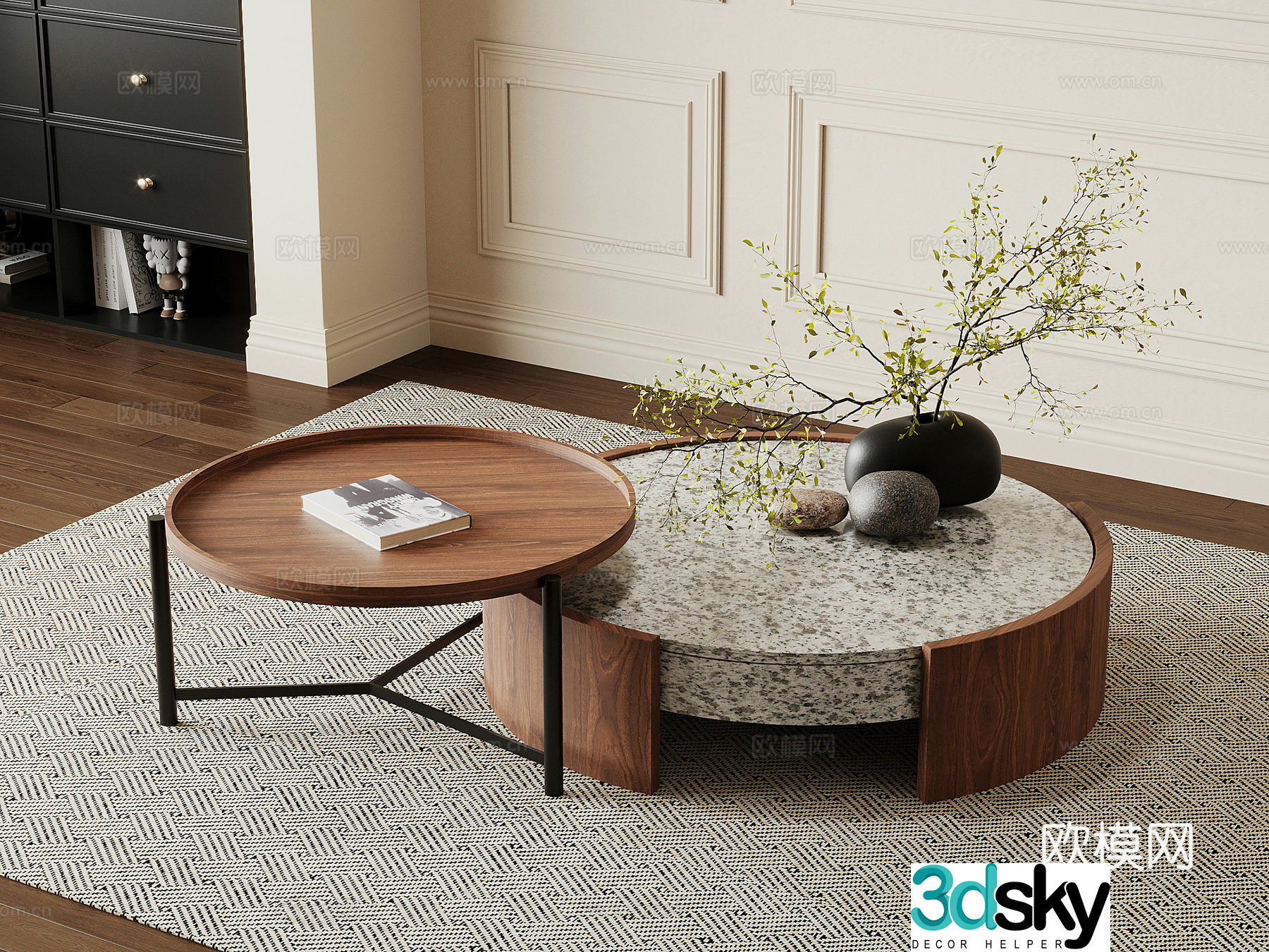 Middle-aged style coffee table glass coffee table spliced â€‹â€‹coffee table 3D model