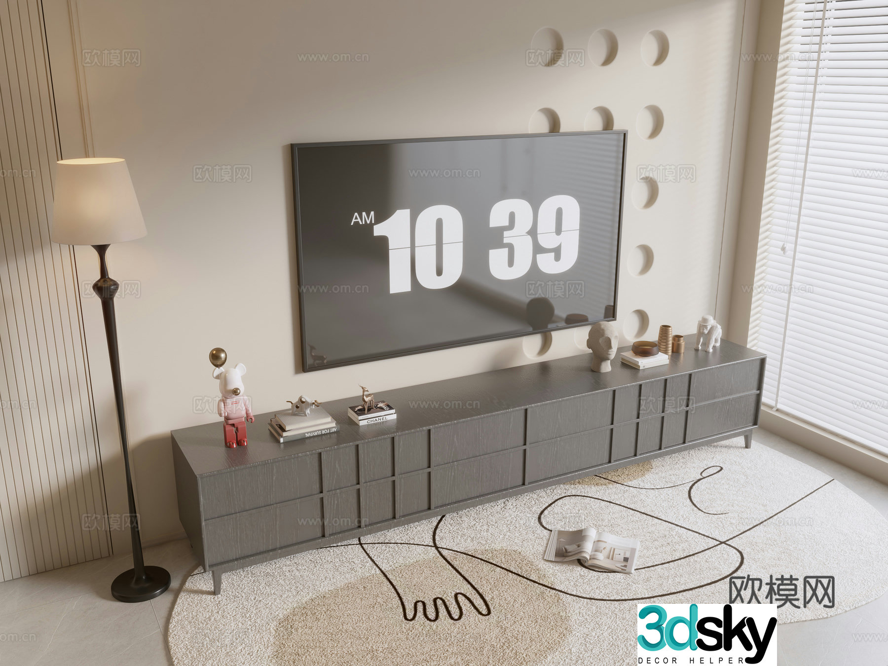 Modern wood grain TV cabinet simple side cabinet chest of drawers low cabinet whole cabinet side cabinet 3D model