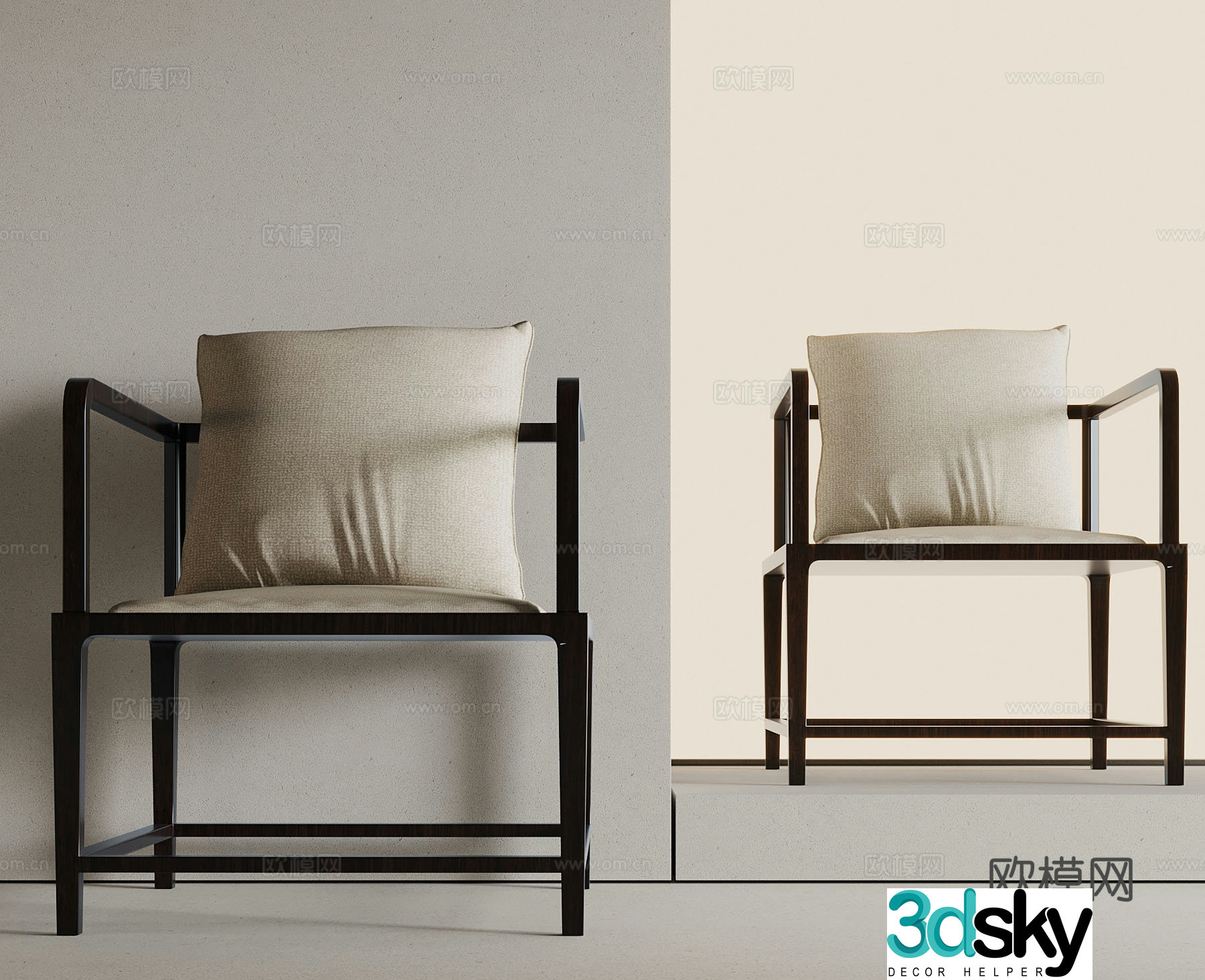 New Chinese dining table and chair with armrests 3D model
