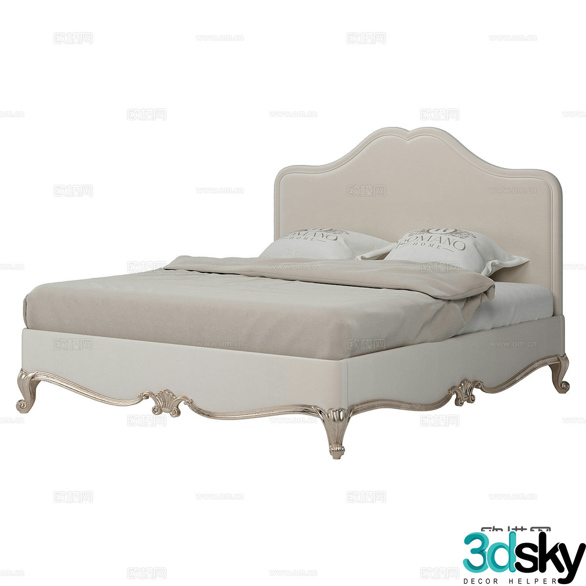 Nordic simple double bed double bed simple bed pillow 3d model
