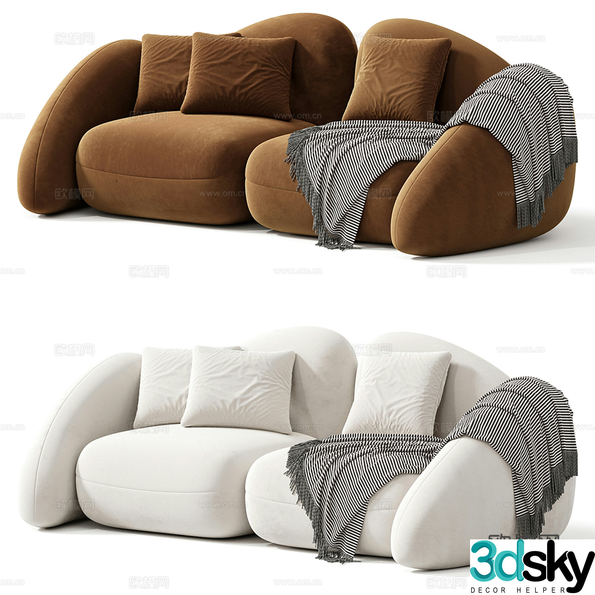 Creamy wind multiplayer curved sofa collection 3d model