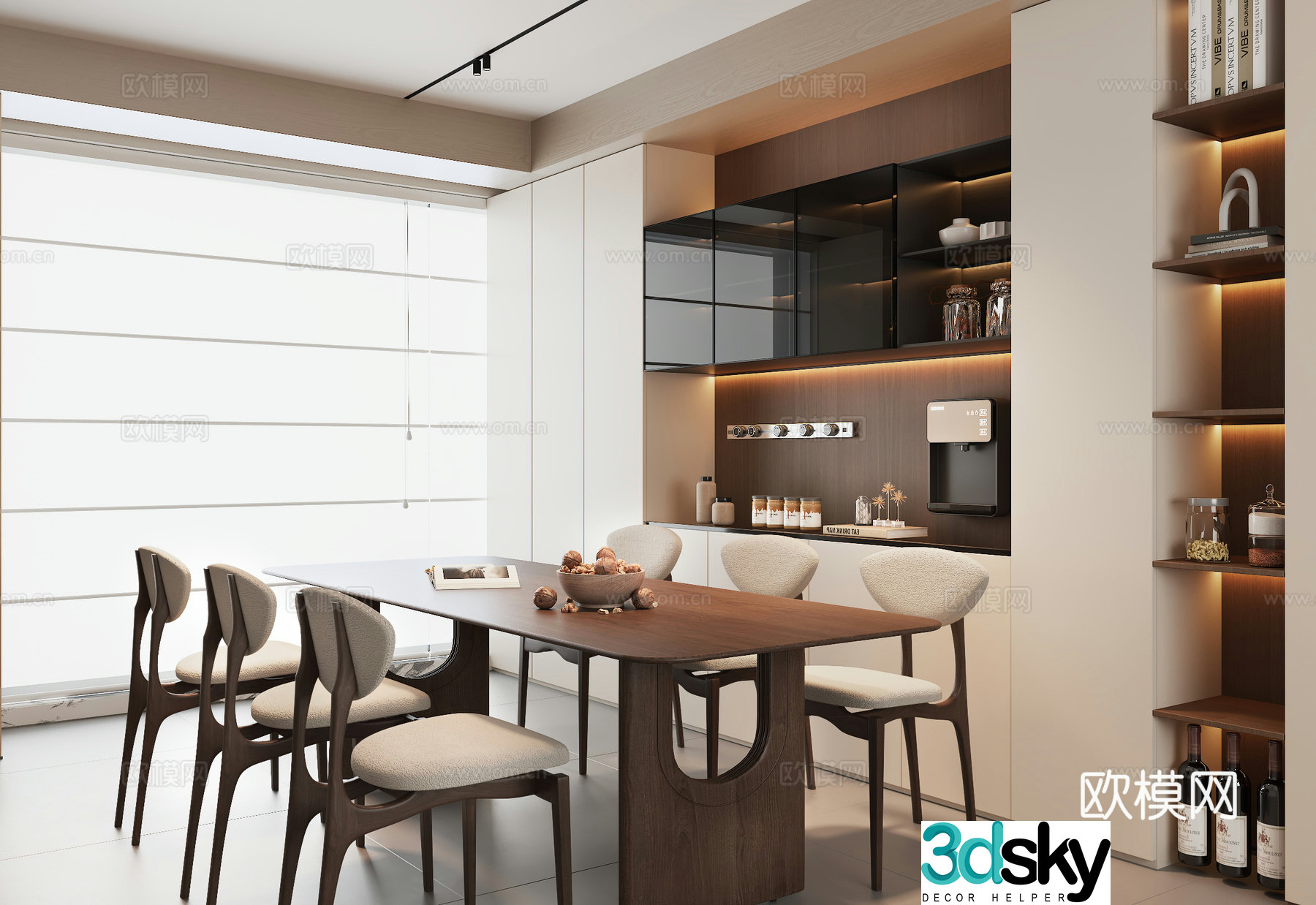 Middle style dining room dining table and chair combination sideboard wine cabinet 3D model