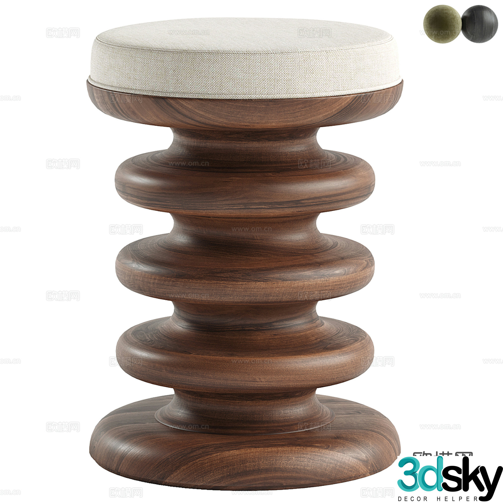 Middle-aged round stool sofa stool 3d model
