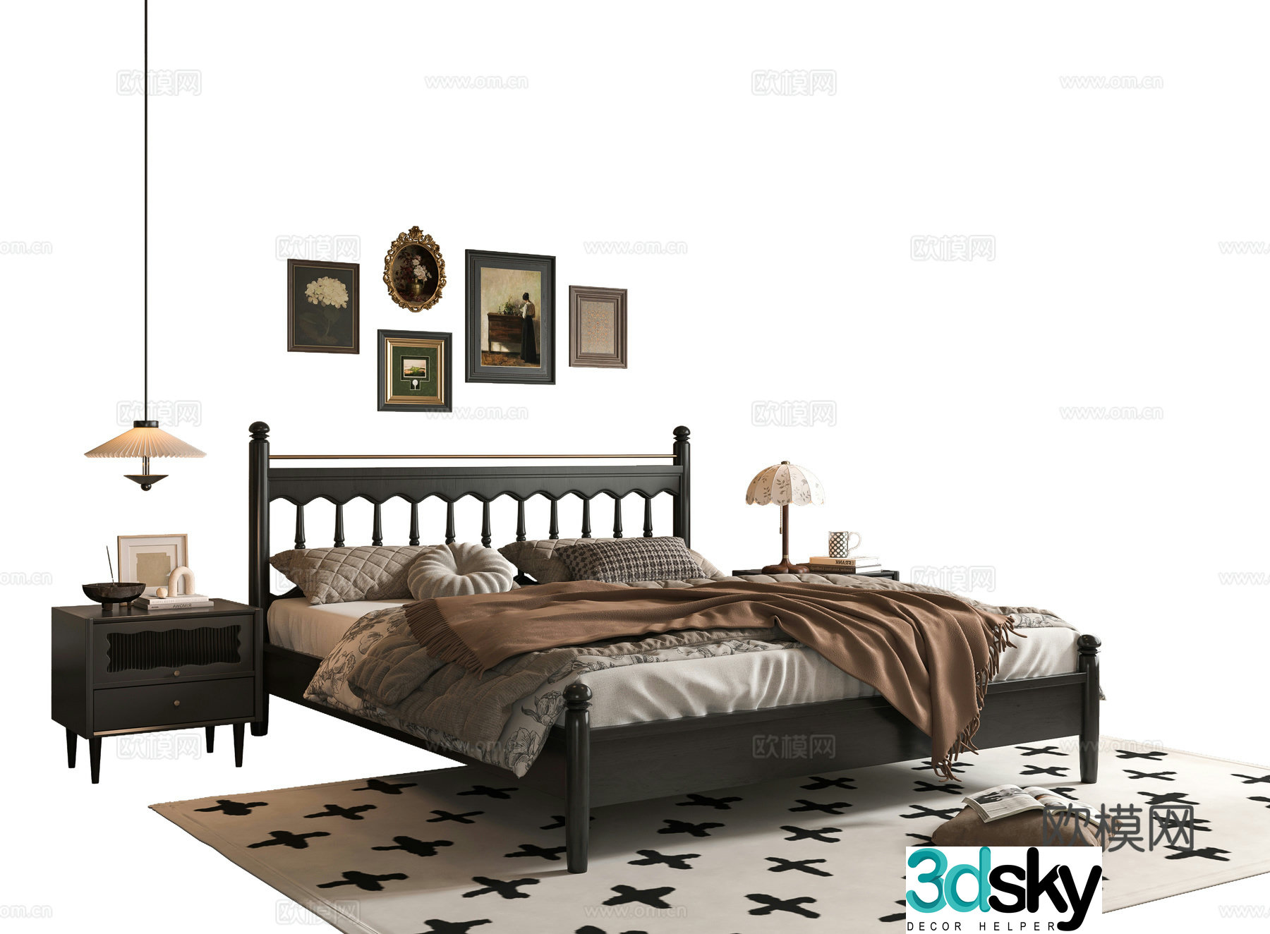 French double bed 3d model