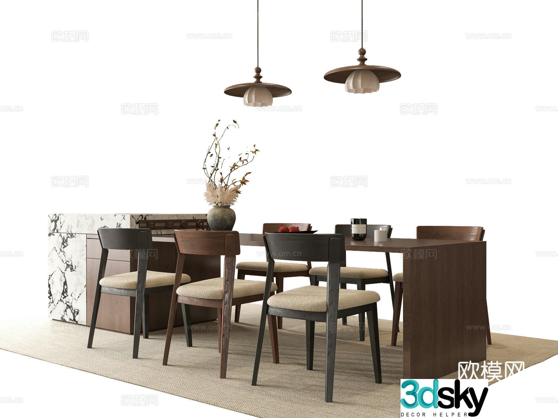 Medium style dining table and chair 3D model