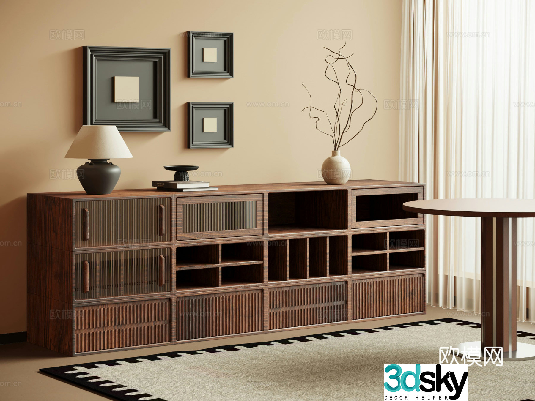 Middle-aged dining sideboard porch cabinet sideboard 3D model