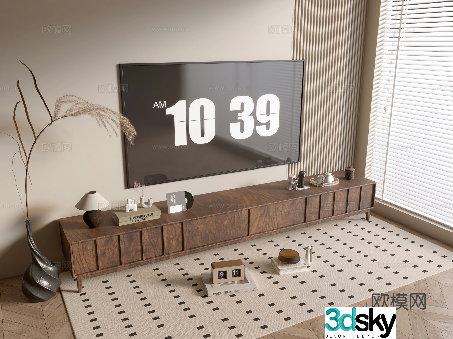 Wasabi Middle Style Side Cabinet Simple TV Cabinet Side Cabinet Chest Cabinet Low Cabinet Overall Cabinet Side Cabinet 3D Model