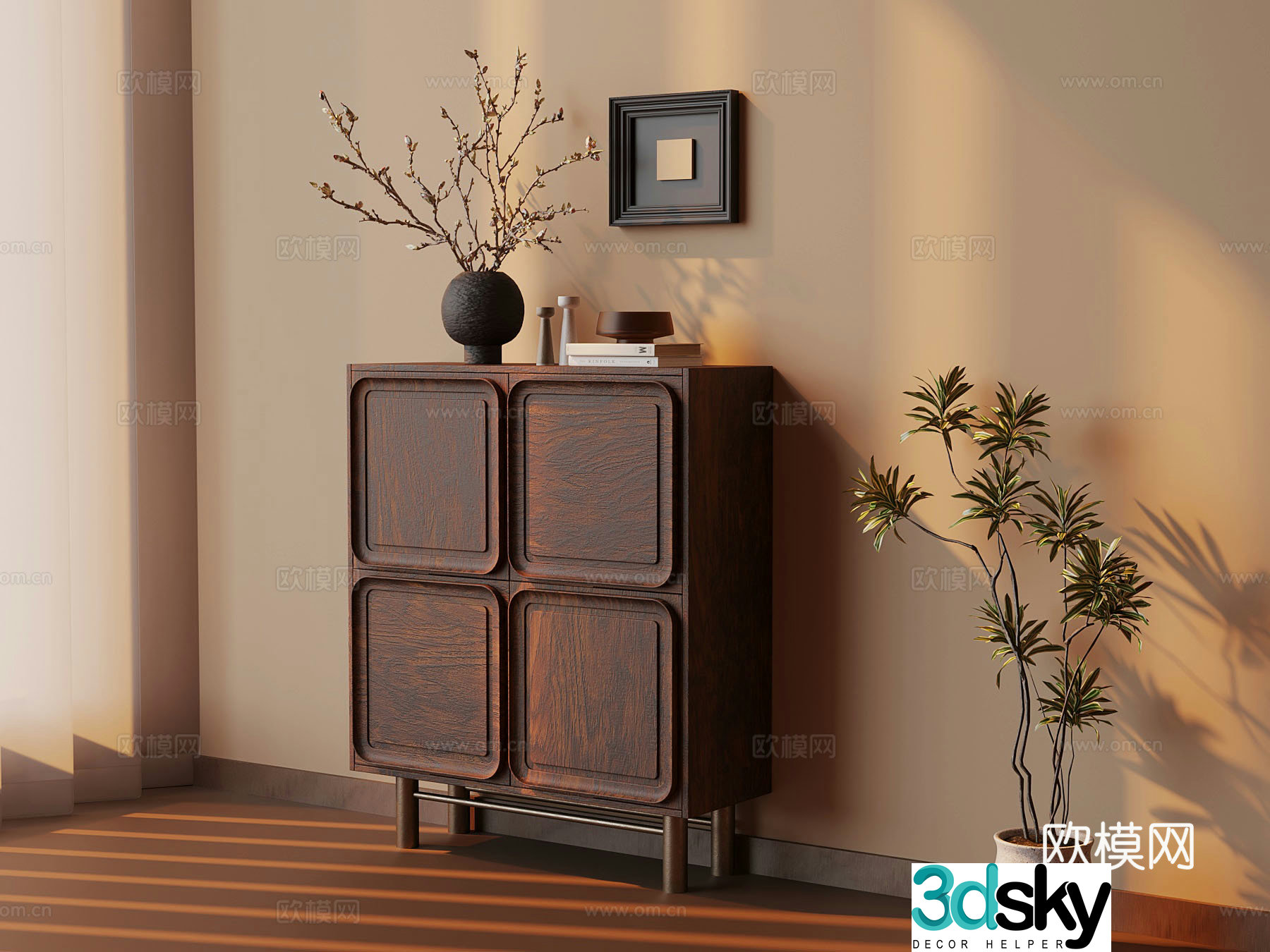 Middle-aged style entrance cabinet ornament decoration 3D model