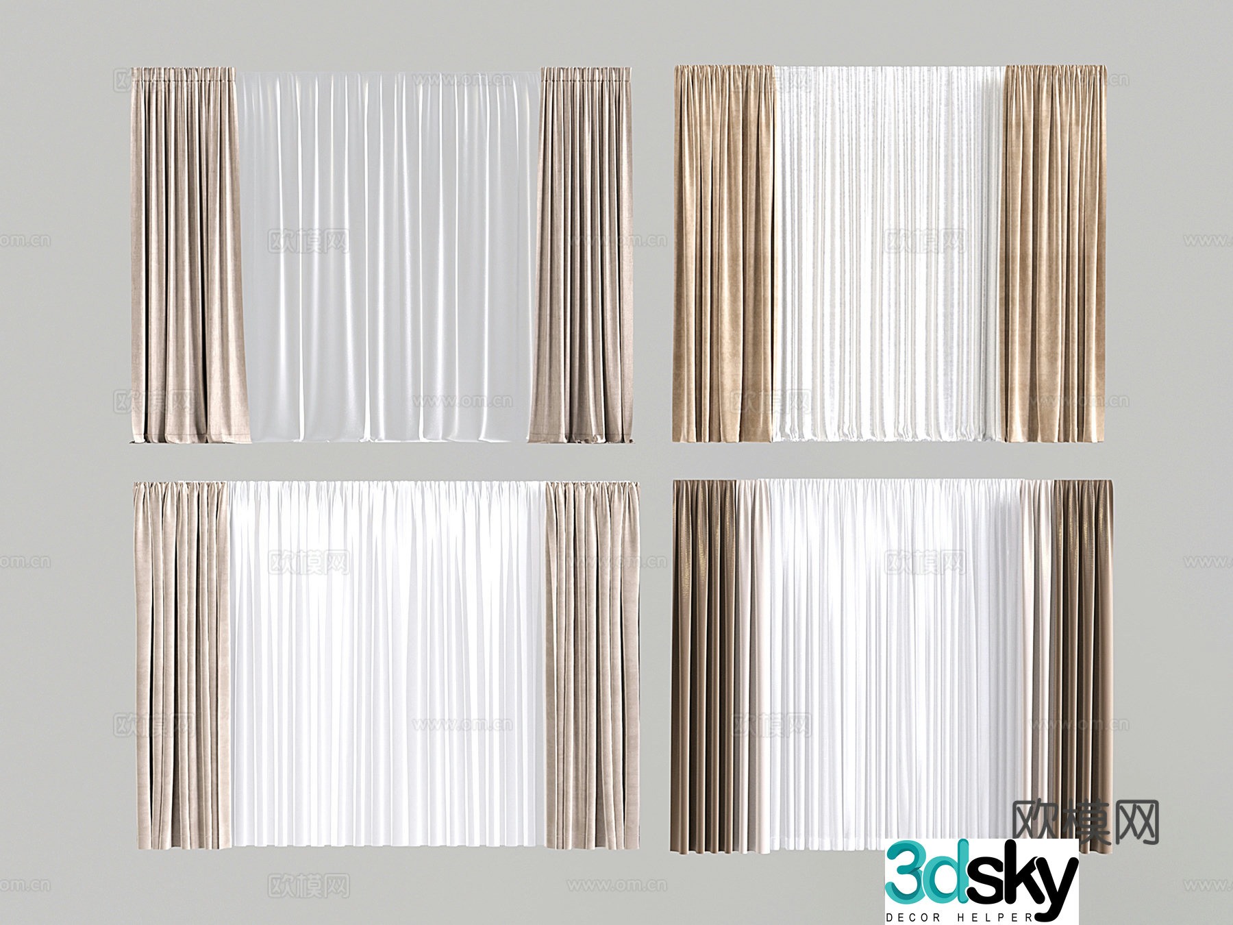Modern fabric blackout curtain gauze curtain pull curtain sunshade 3D model