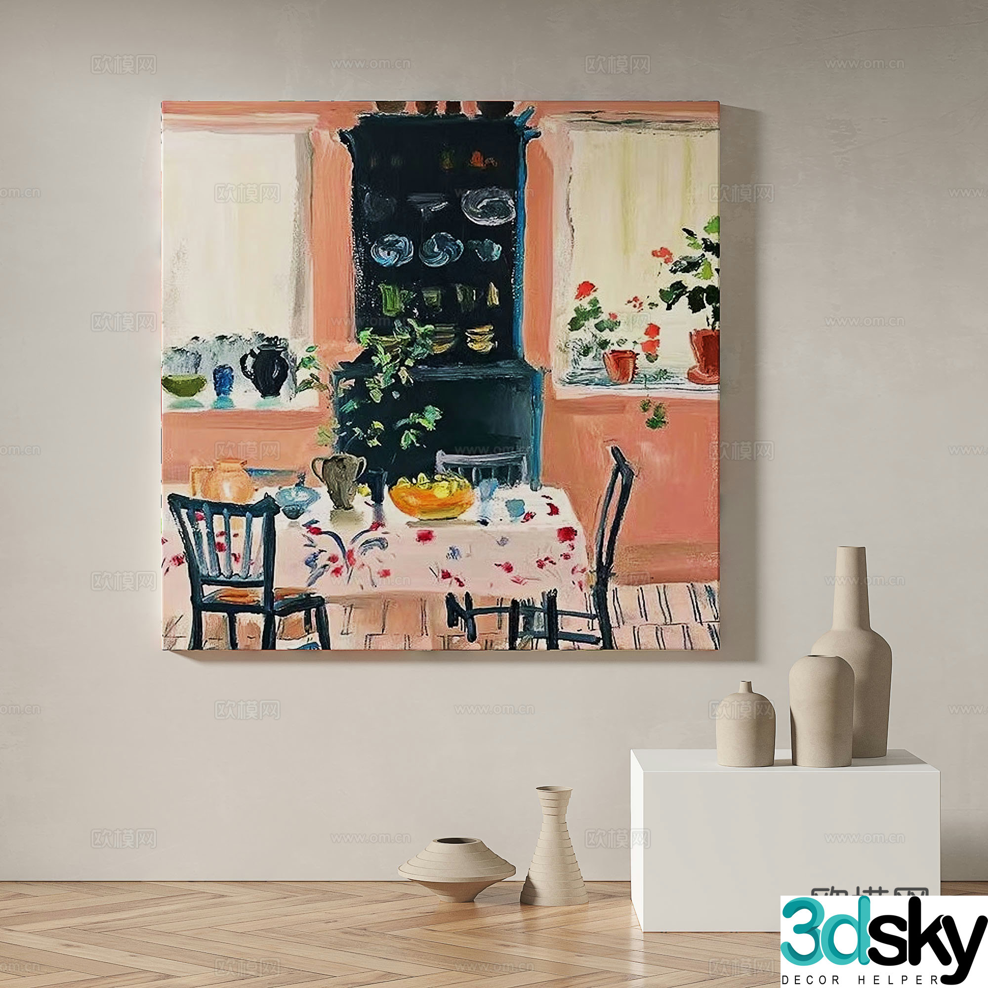 Modern simple abstract retro oil painting decorative painting 3d model