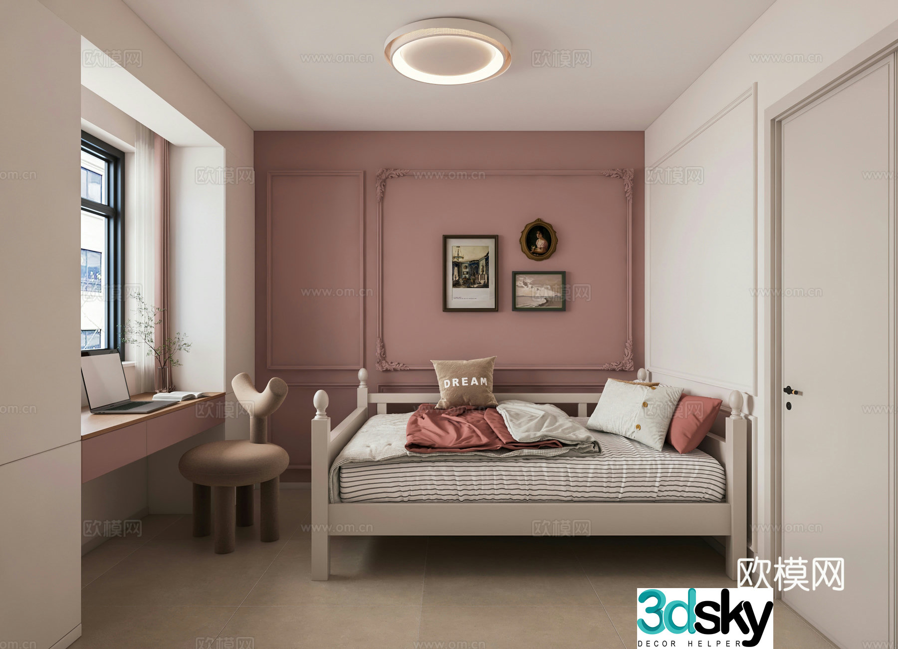 American bedroom desk children’s room 3d model