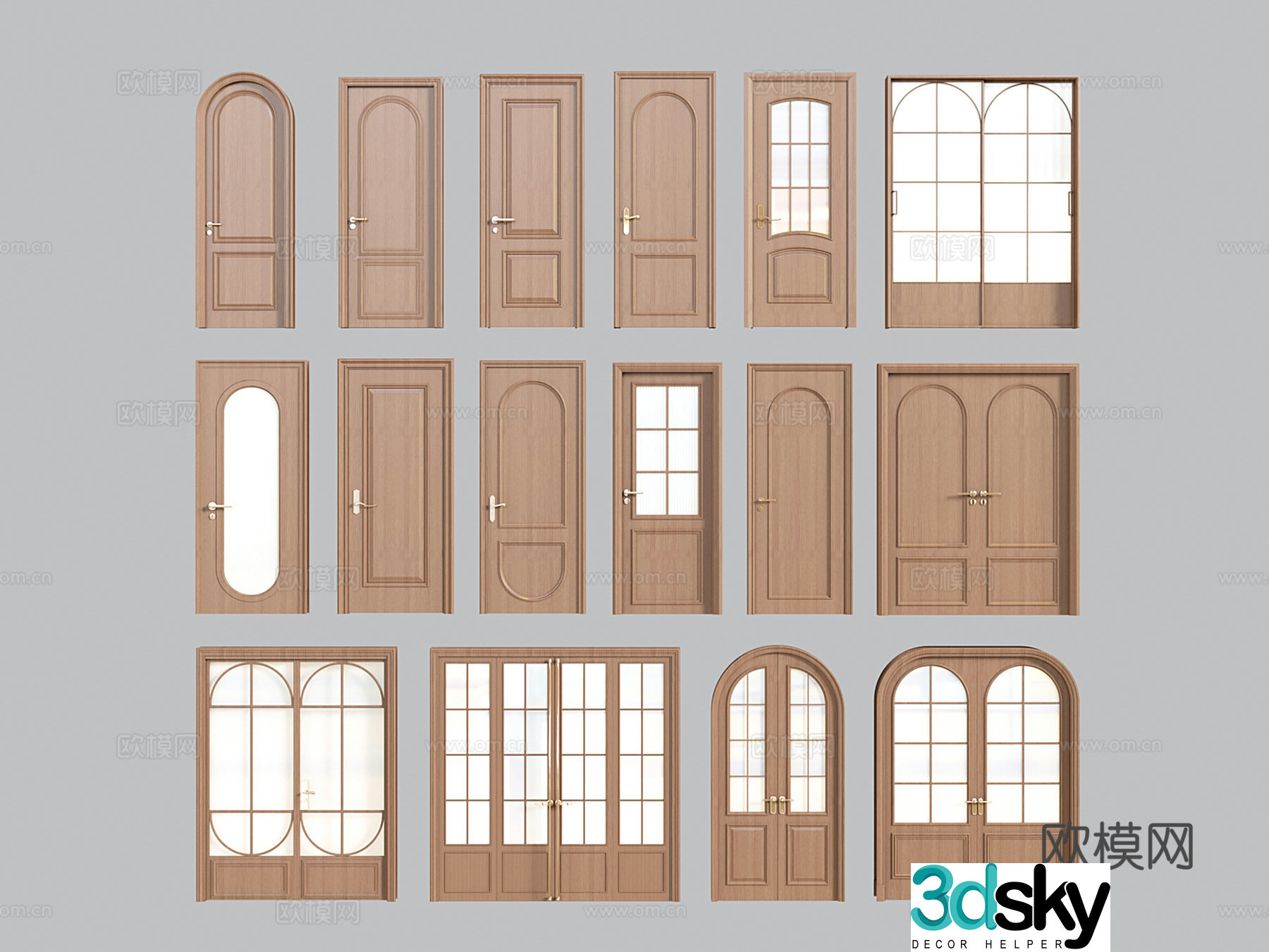 French single-open door bedroom door interior door double-open door glass door 3d model