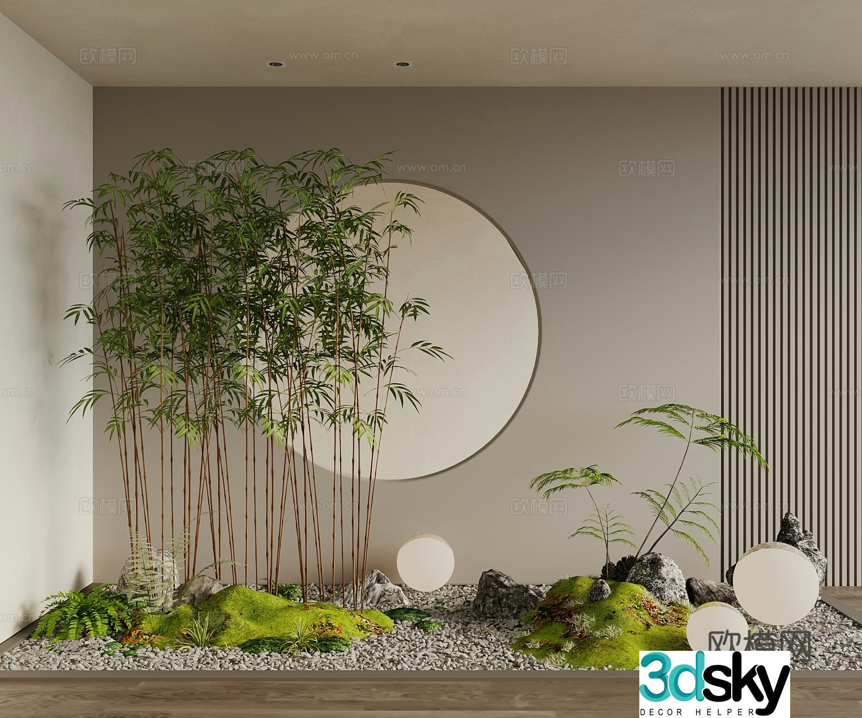 Modern Landscape Garden Sketch Sketch Tree Fern Background Wall Plant 3D Model