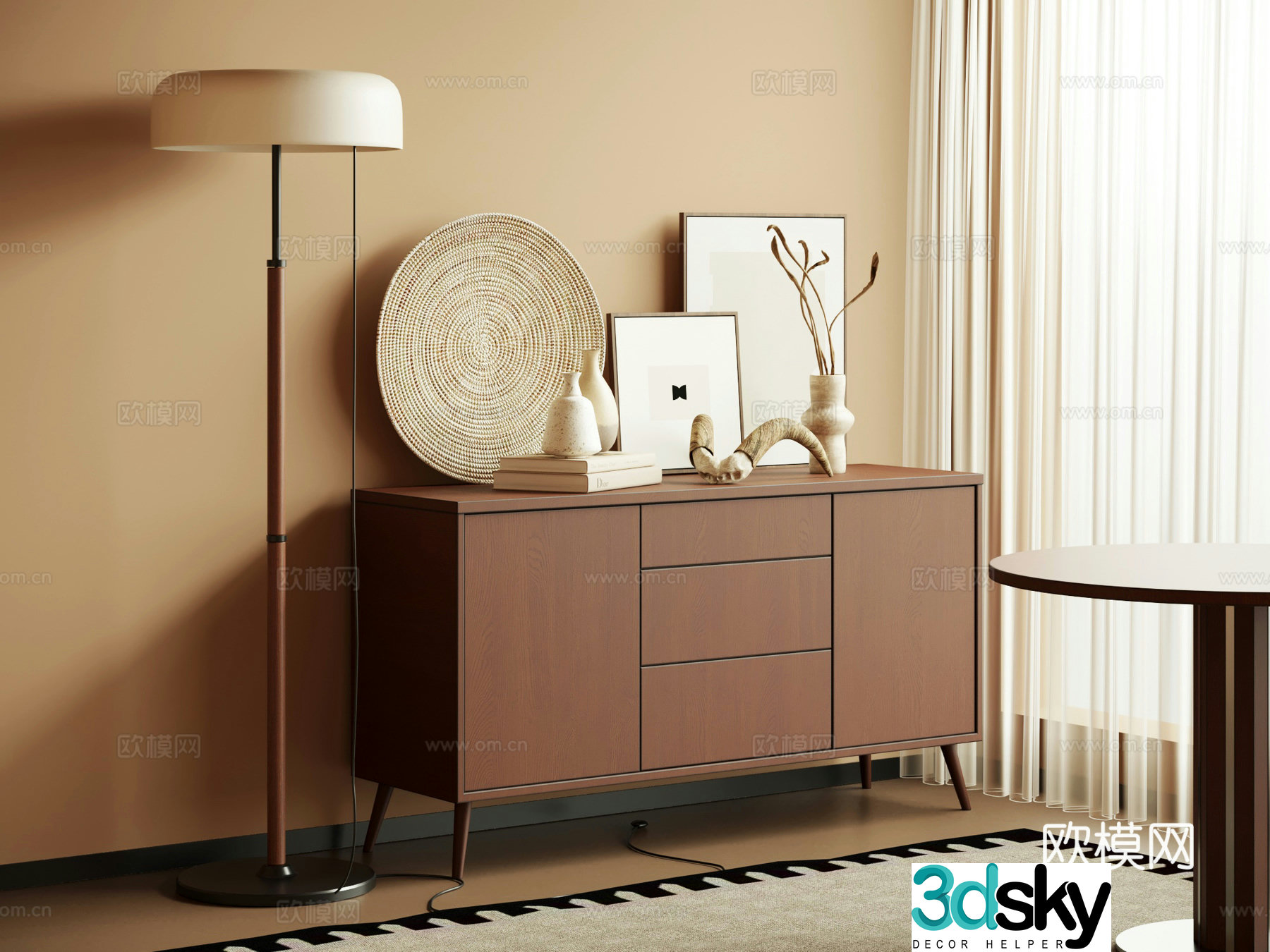 Middle-aged dining sideboard porch cabinet sideboard 3D model