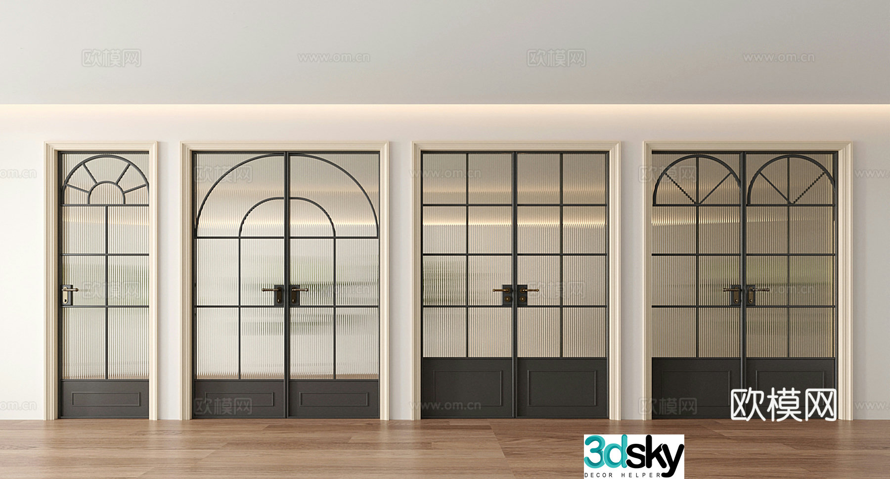 French retro double-opening door iron door Changhong glass door 3D model