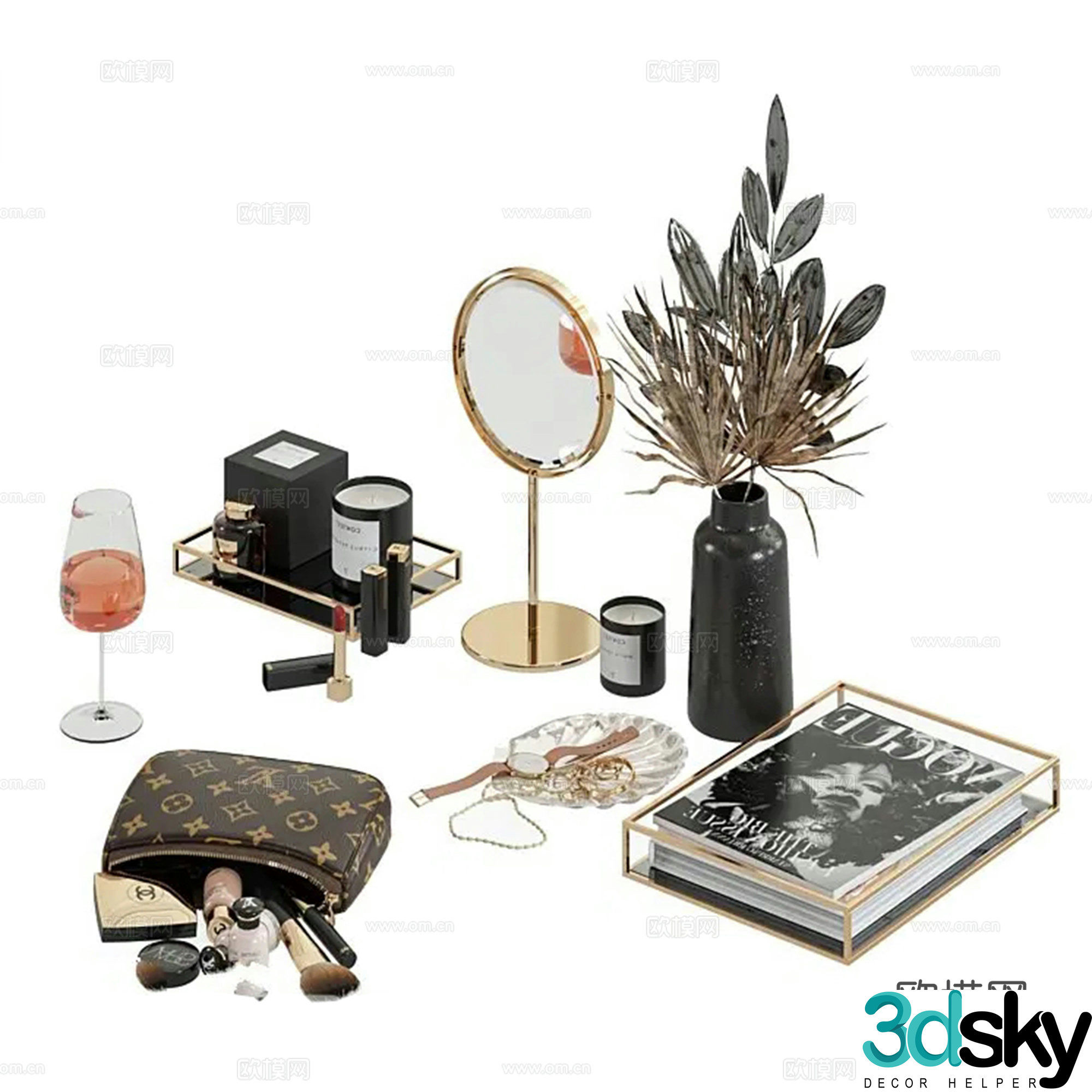 Modern cosmetics jewelry ornaments combination 3D model