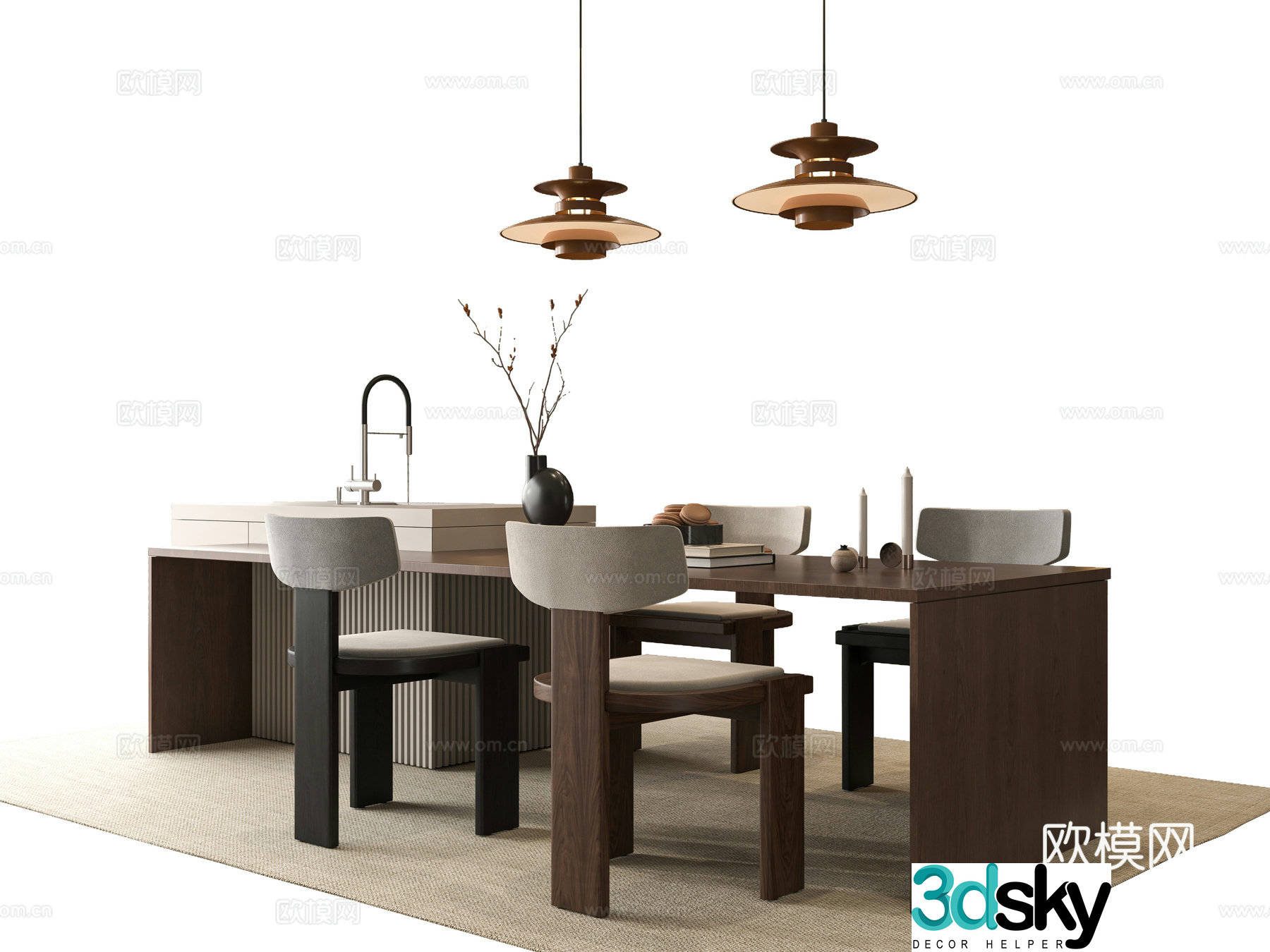 Medium style dining table and chair 3D model