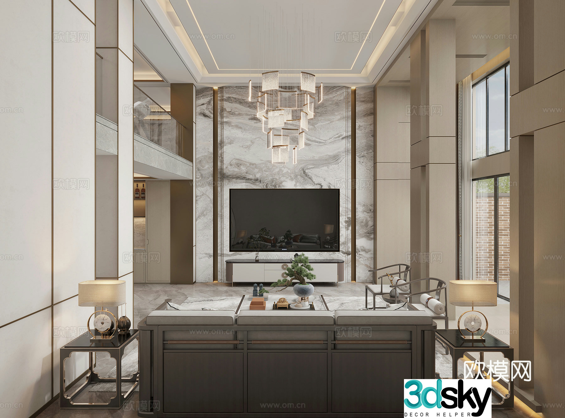 New Chinese style villa living room 3D model