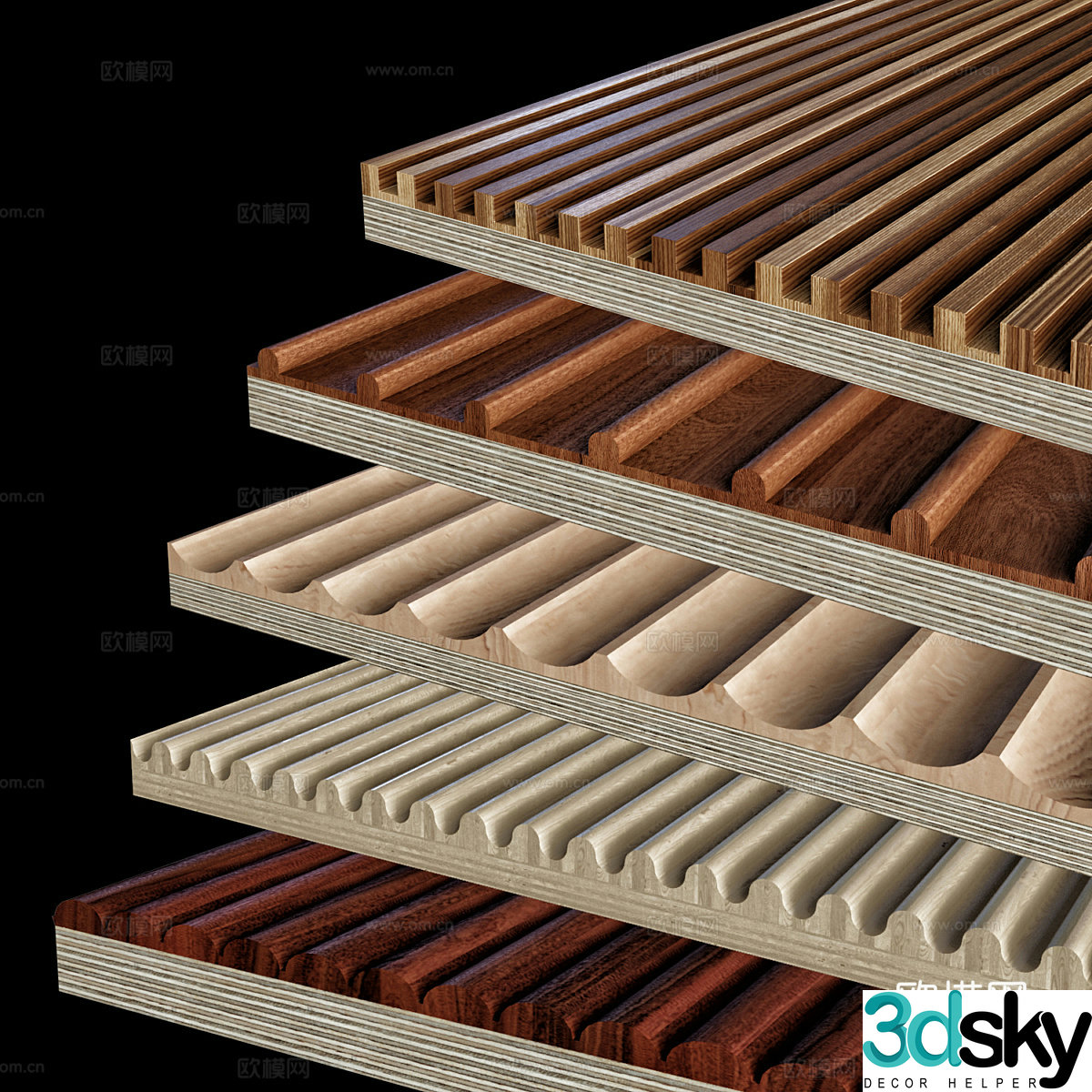 Wooden veneer wavy board 3d model