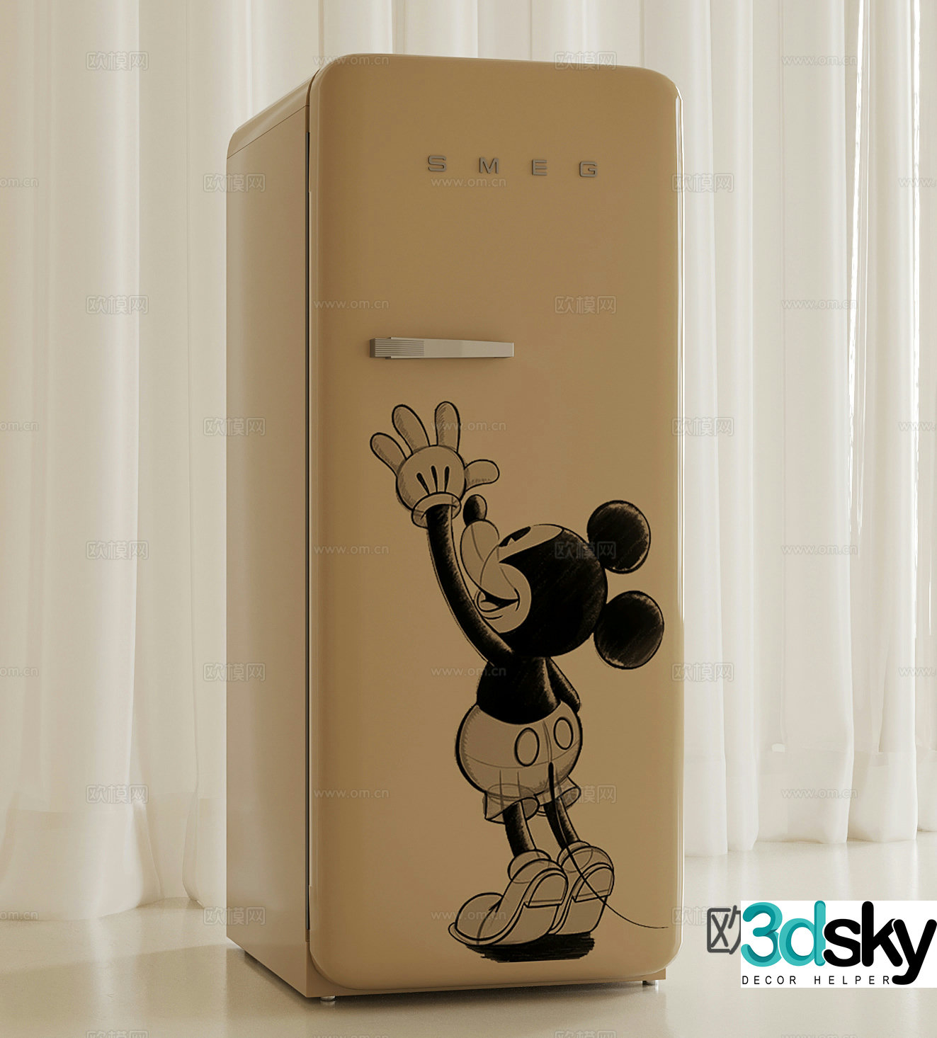 Modern Creamy Refrigerator Cartoon Mickey Refrigerator 3D Model