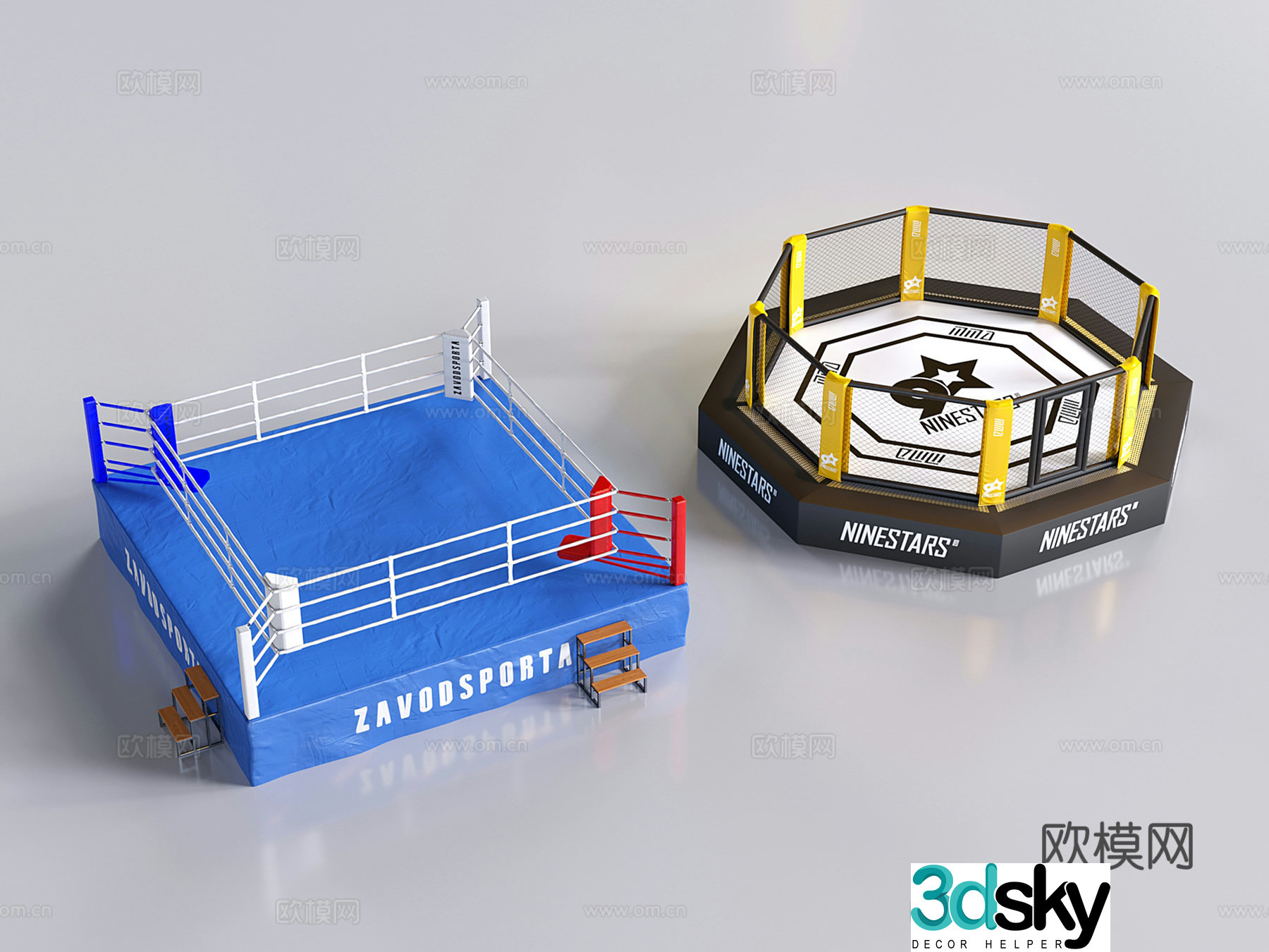 Modern boxing ring fence ring octagonal cage grid fighting cage Sanda fighting ring 3D model
