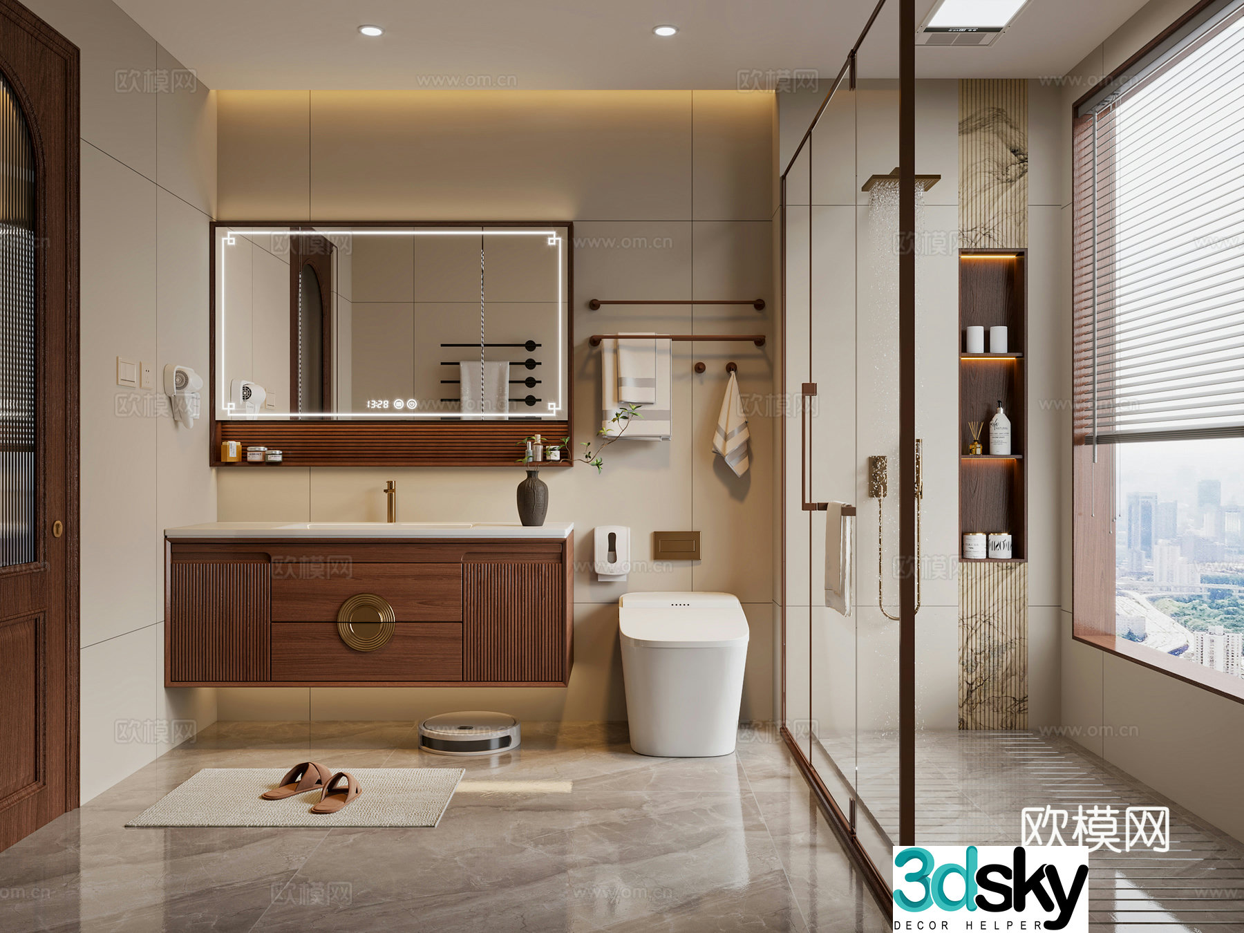 Modern new Chinese style bathroom shower toilet bathroom supplies bathroom cabinet 3d model
