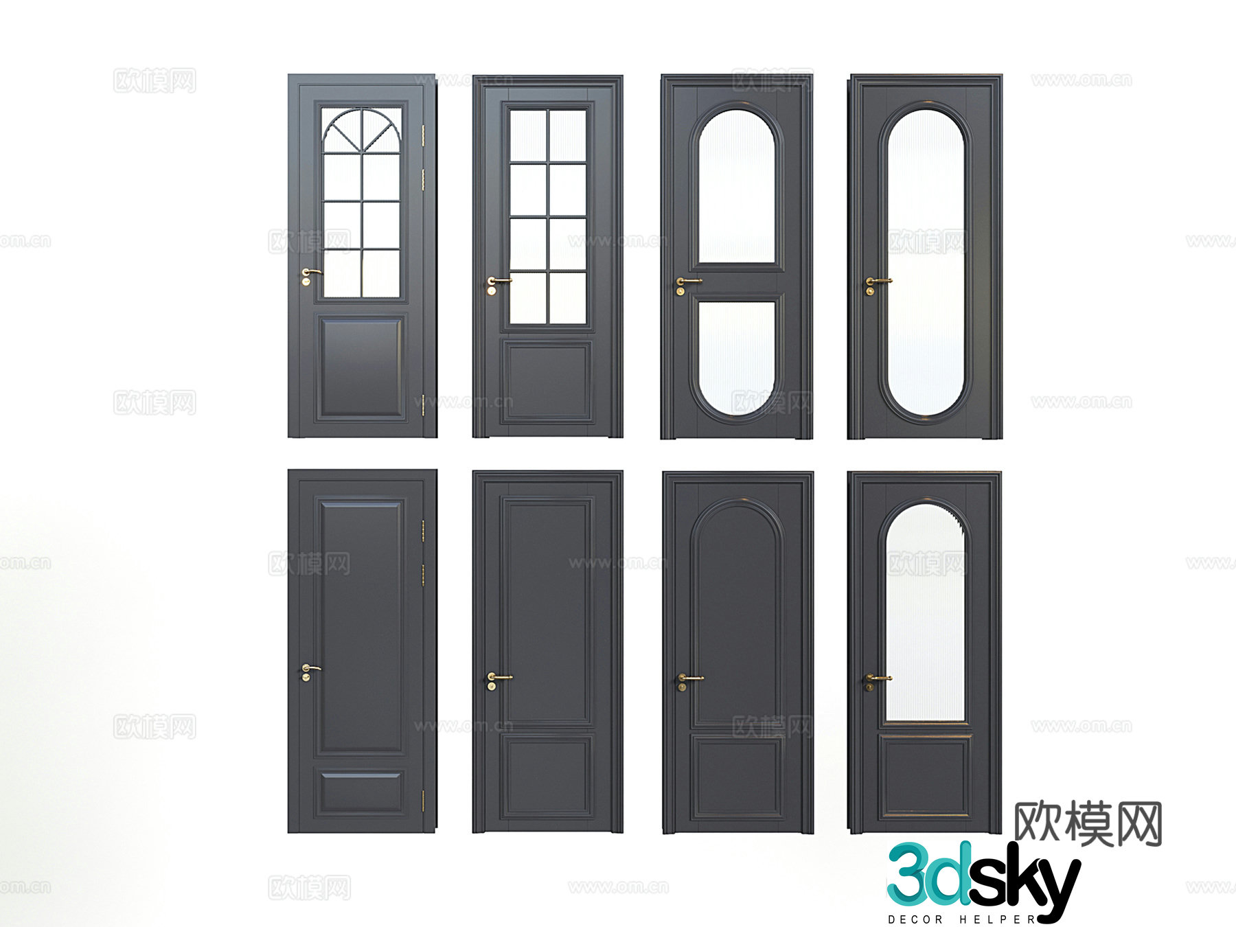 French single-open door bedroom door interior door room door glass door 3d model