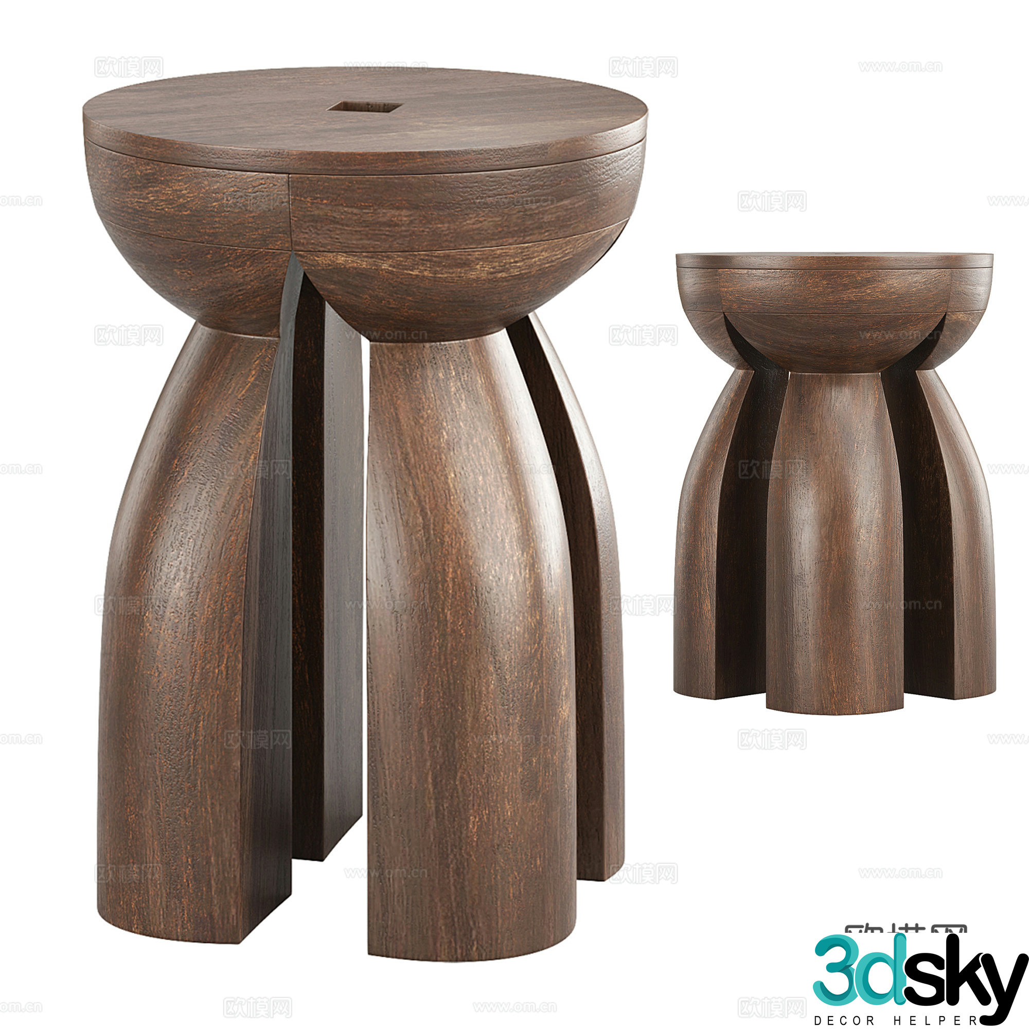 Middle-aged low stool wooden stool round stool sofa stool 3d model