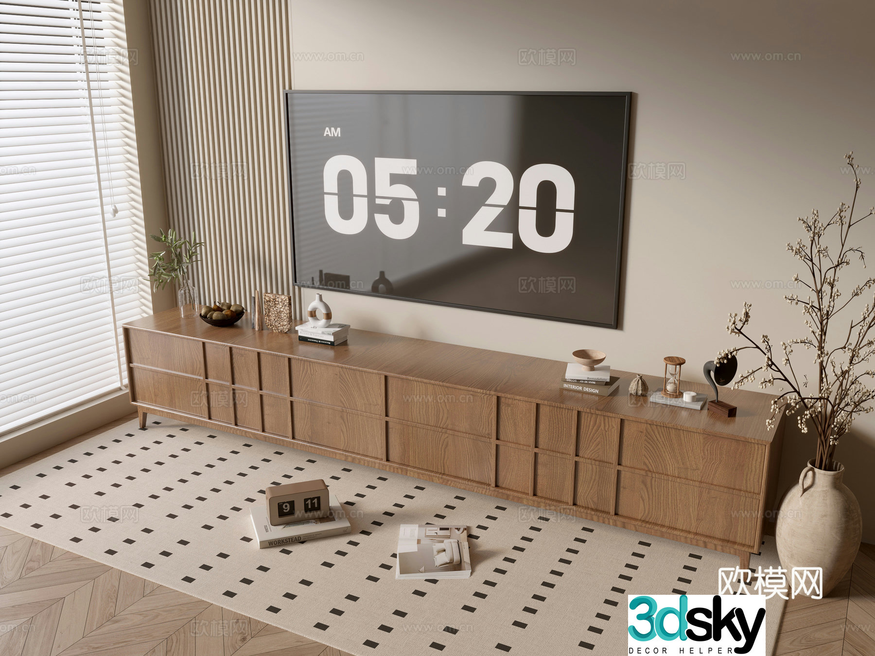 Modern wood grain TV cabinet simple side cabinet chest of drawers low cabinet whole cabinet side cabinet balcony 3D model