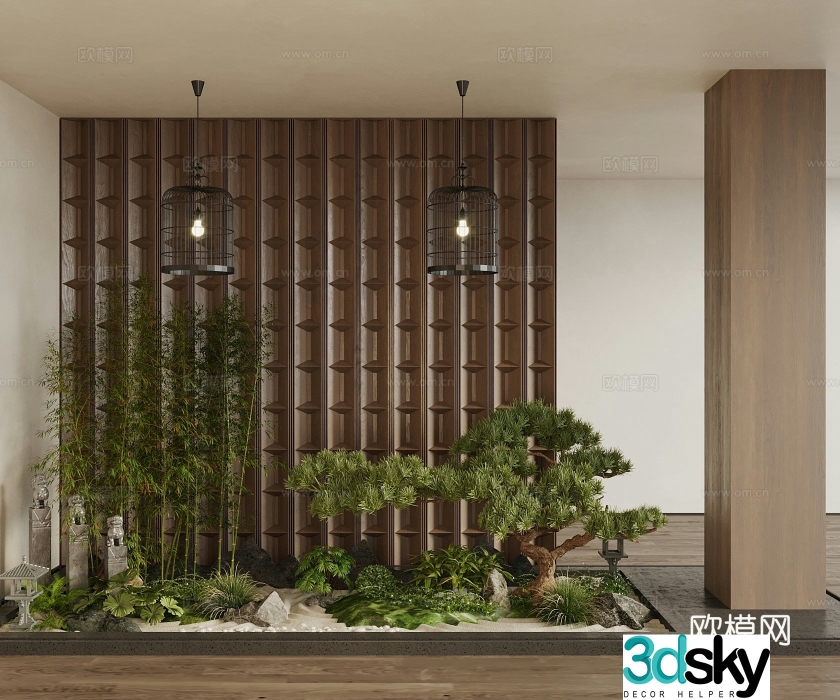 Modern Landscape Garden Sketch Sketch Tree Fern Background Wall Plant 3D Model