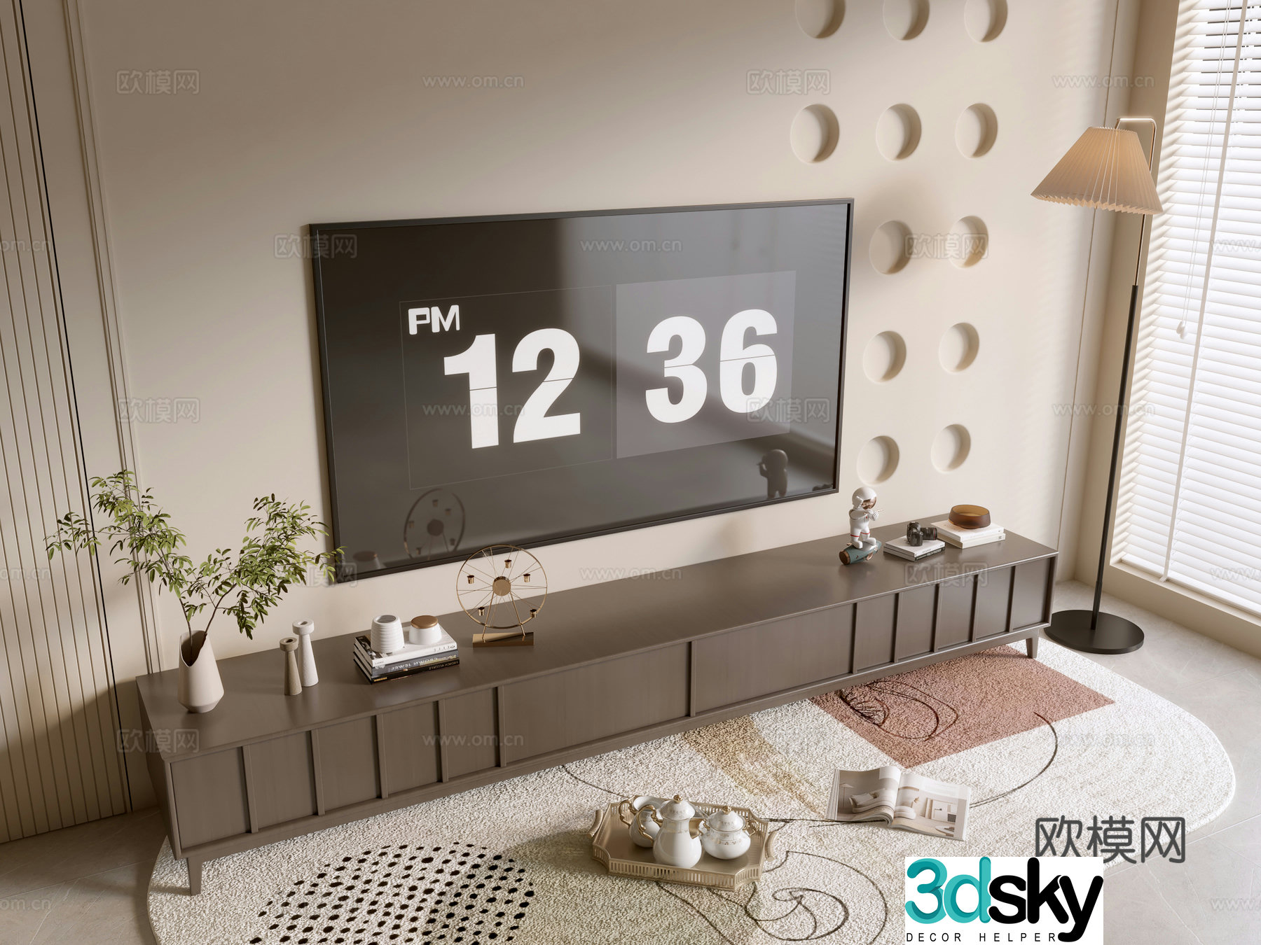 Modern wood grain TV cabinet simple side cabinet chest of drawers low cabinet whole cabinet side cabinet balcony 3D model
