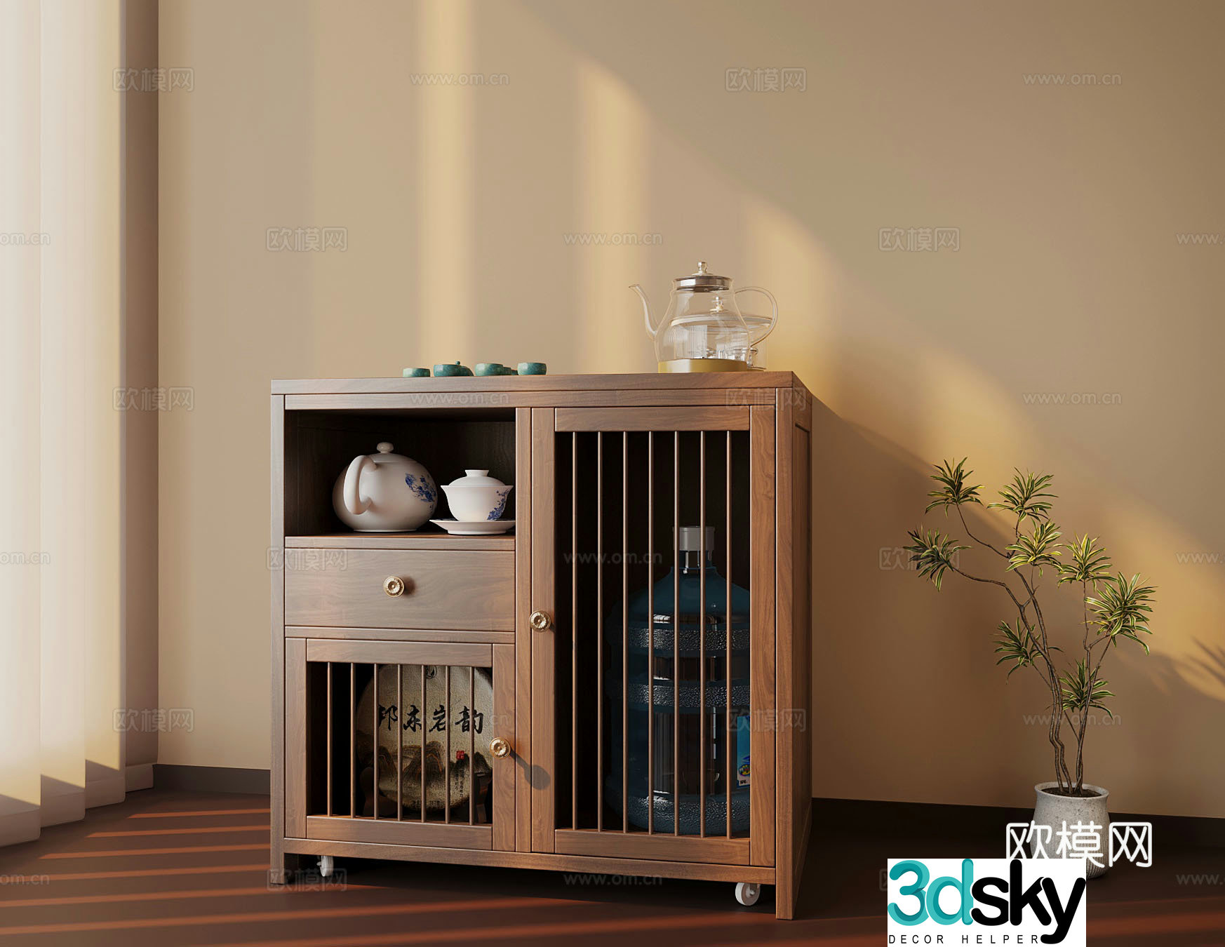 New Chinese style entrance cabinet 3D model