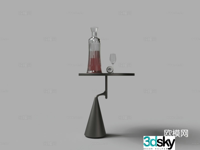 Modern side round wine bottle wine glass 3d model