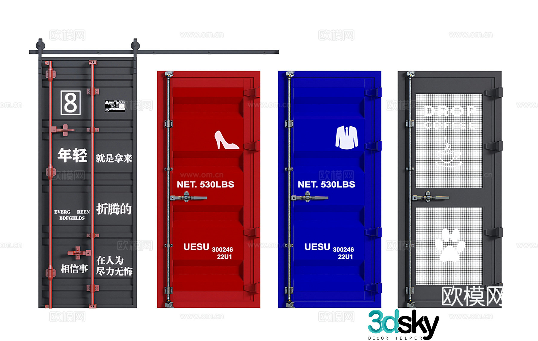 Retro industrial style iron door iron door container door loft single-open door 3D model