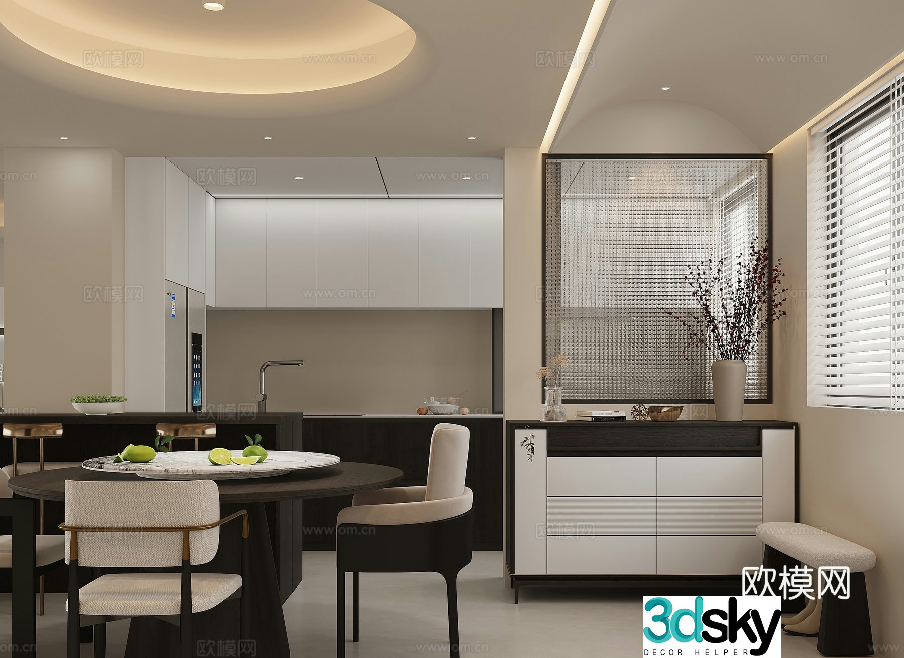 Modern restaurant sideboard dining table and chair wine cabinet dining table 3d model