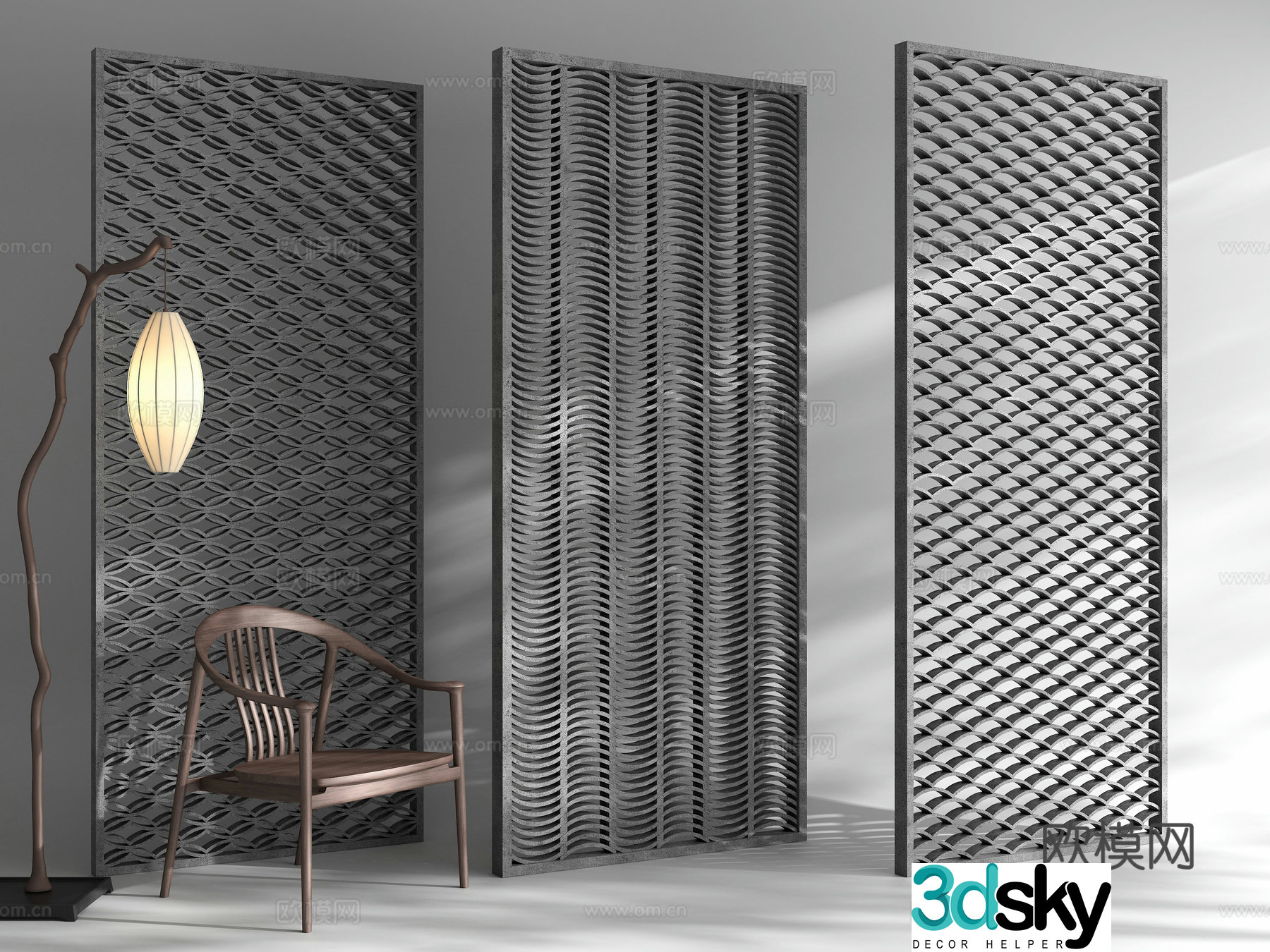 New Chinese style tile partition partition Grid partition leisure chair hollow brick cement brick 3D model