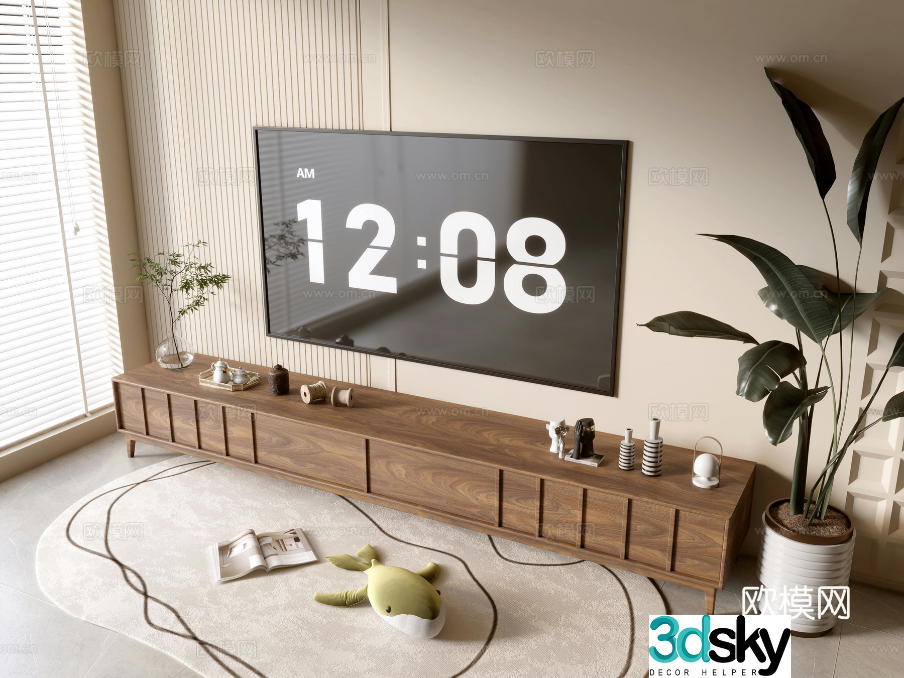 Modern wood grain TV cabinet simple side cabinet chest of drawers low cabinet whole cabinet side cabinet balcony 3D model