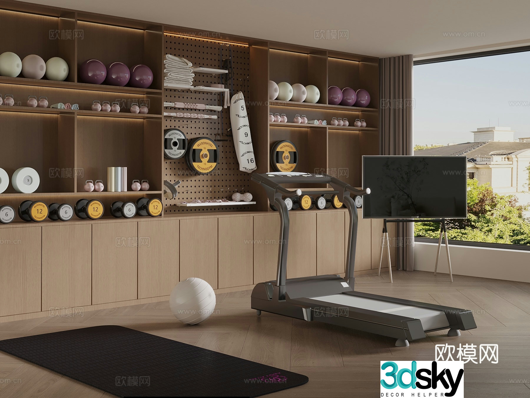Modern sports equipment Yoga mat Treadmill Bracket TV 3D Model