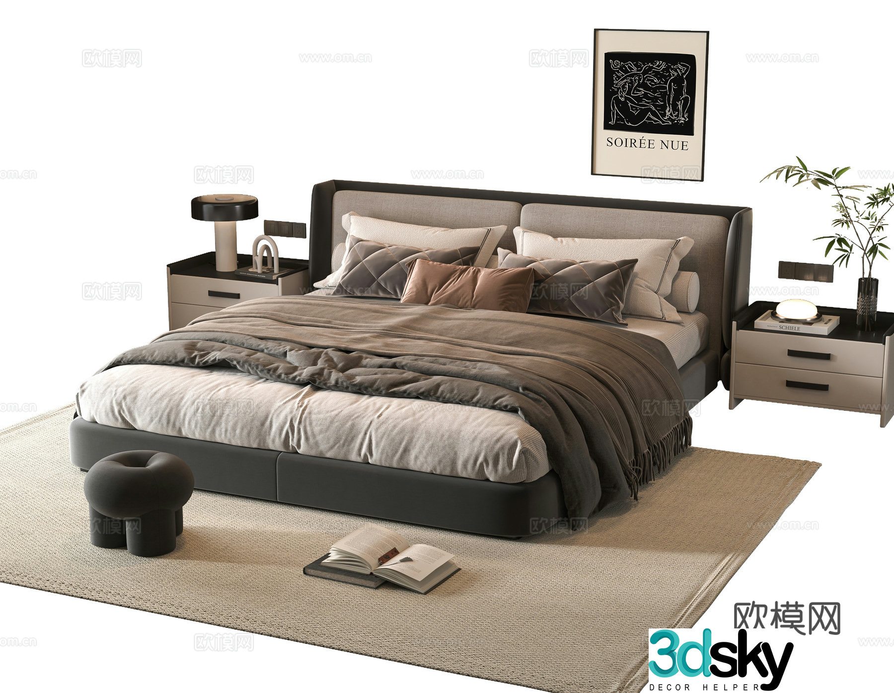 Modern double bed 3d model
