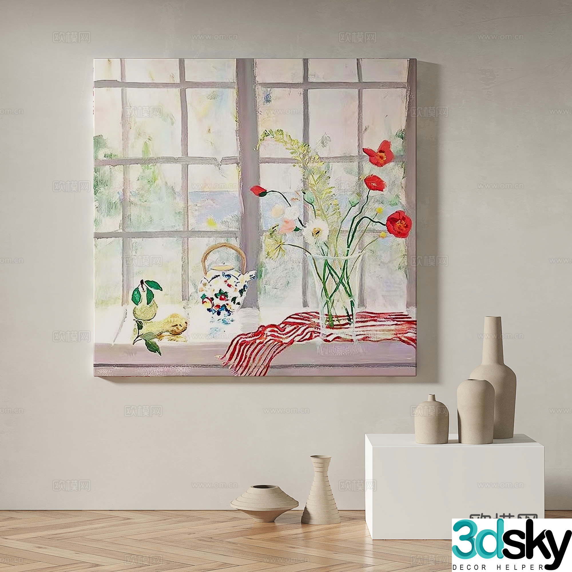 Modern simple abstract retro oil painting decorative painting 3d model