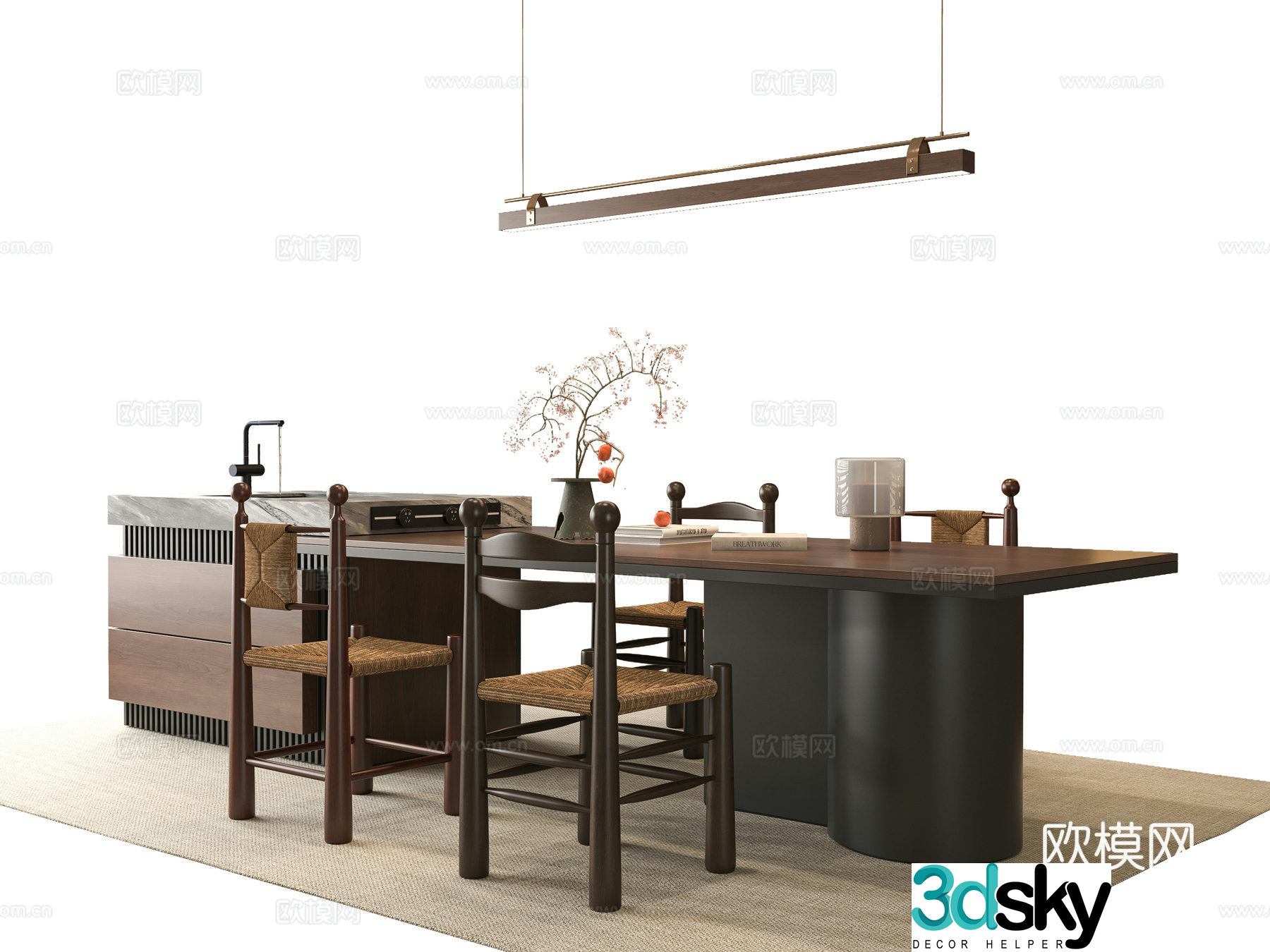 Medium style dining table and chair 3D model