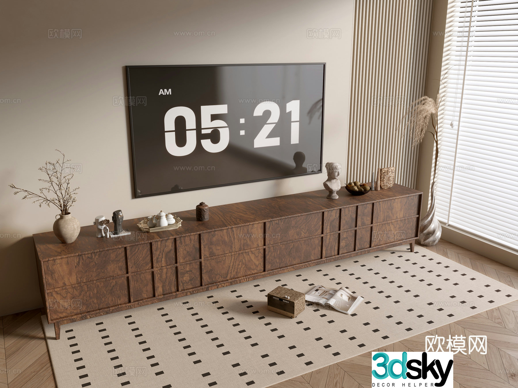 Wasabi Middle Style Side Cabinet Simple TV Cabinet Side Cabinet Short Cabinet Overall Cabinet Side Cabinet Yang 3D Model