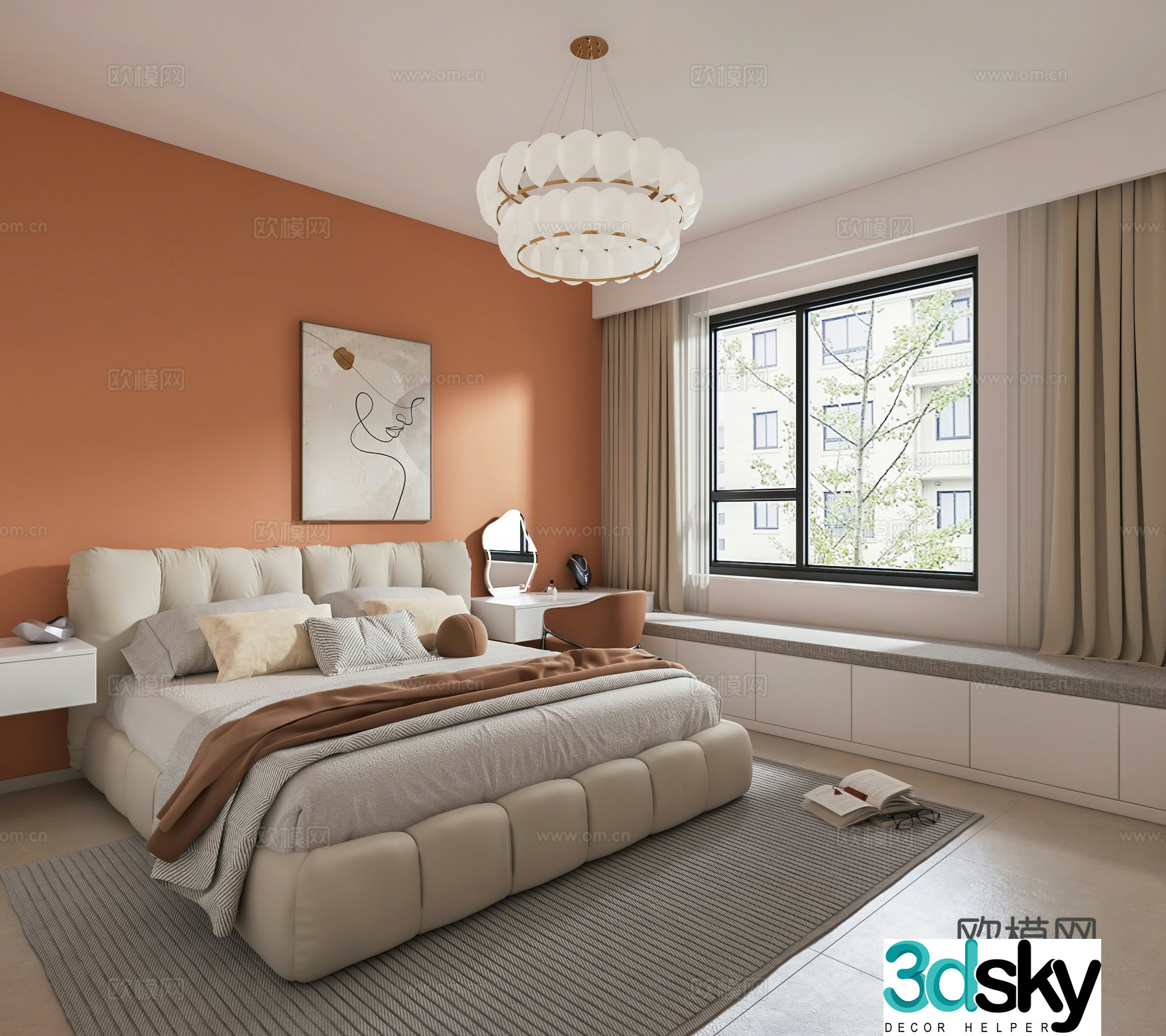 Modern bedroom bay window 3d model
