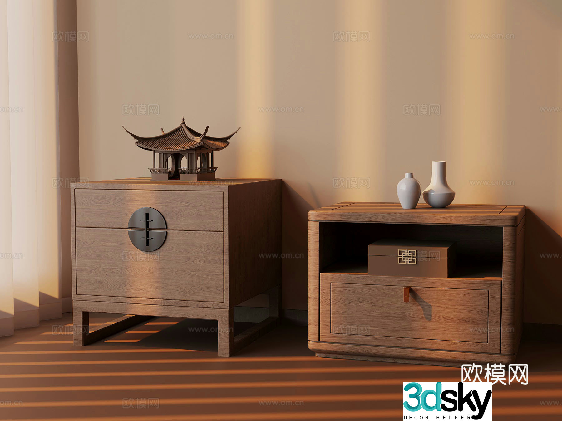 New Chinese style bedside table Song style bedside table Ornament decoration 3D model