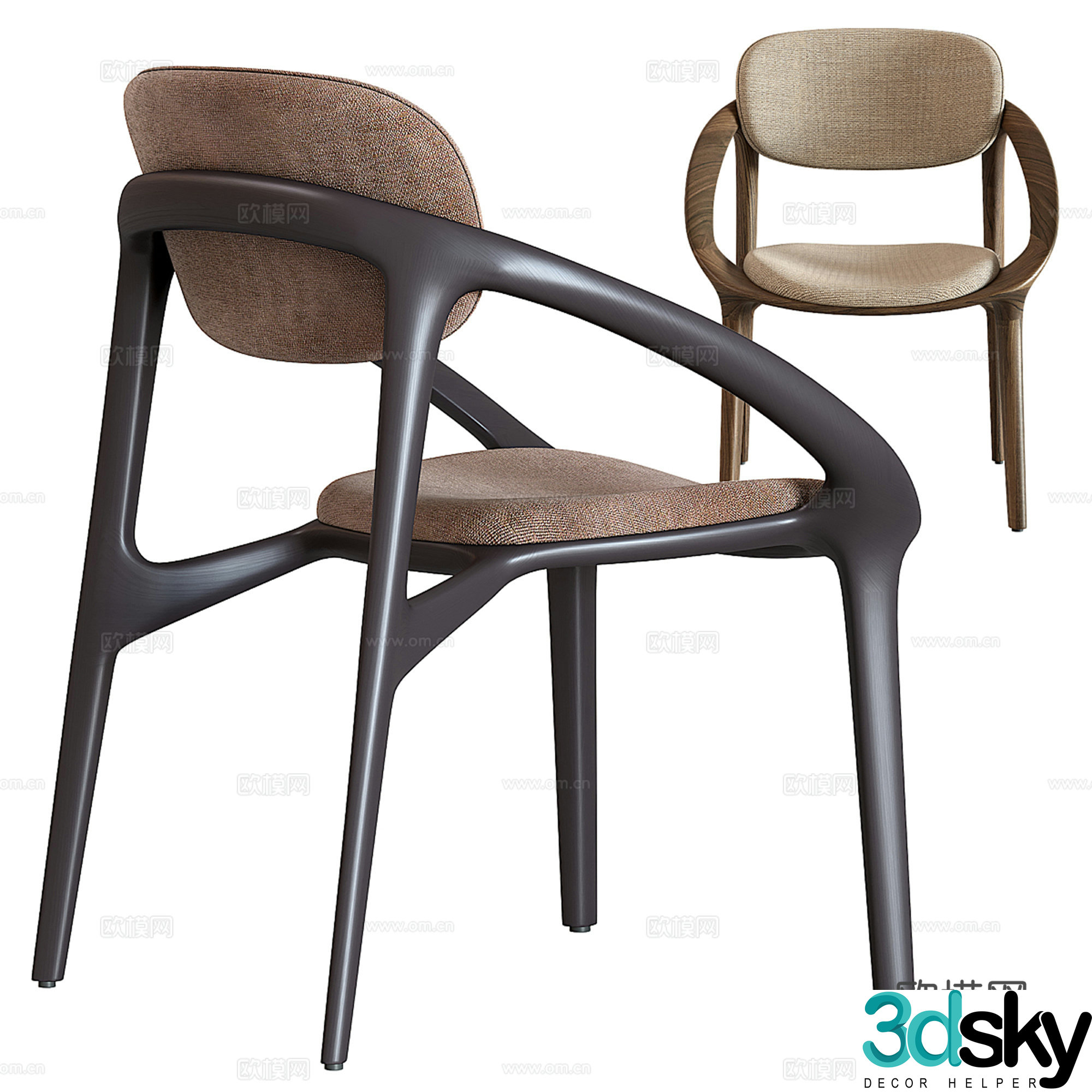 Modern single chair casual chair armchair dining chair 3d model