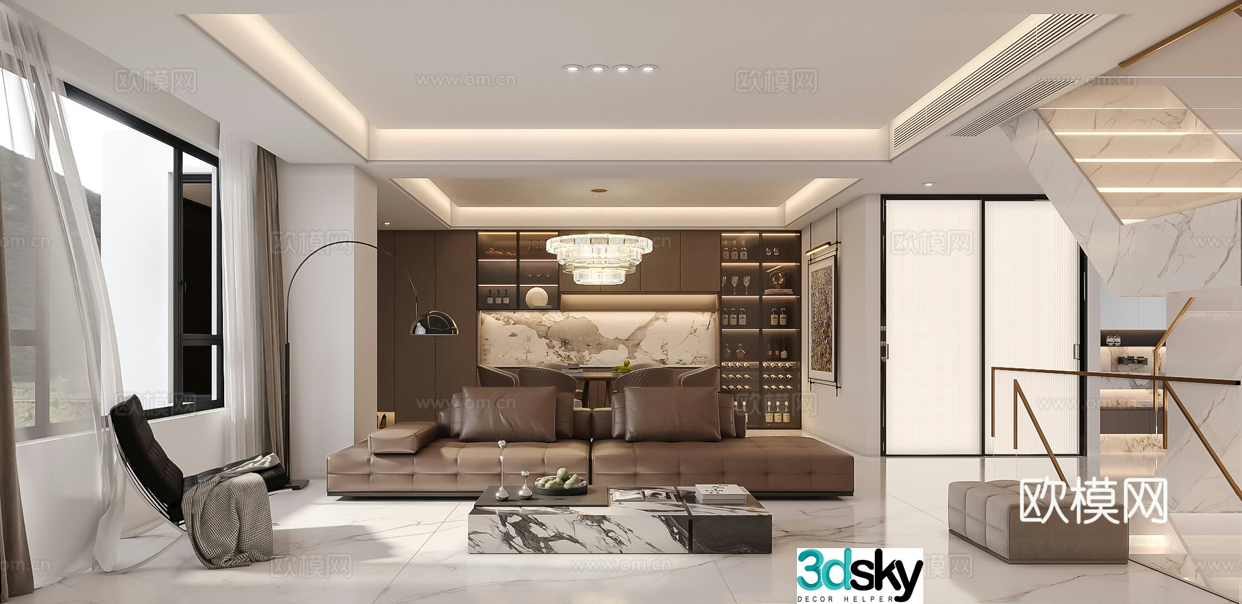 Italian light luxury living restaurant 3D model