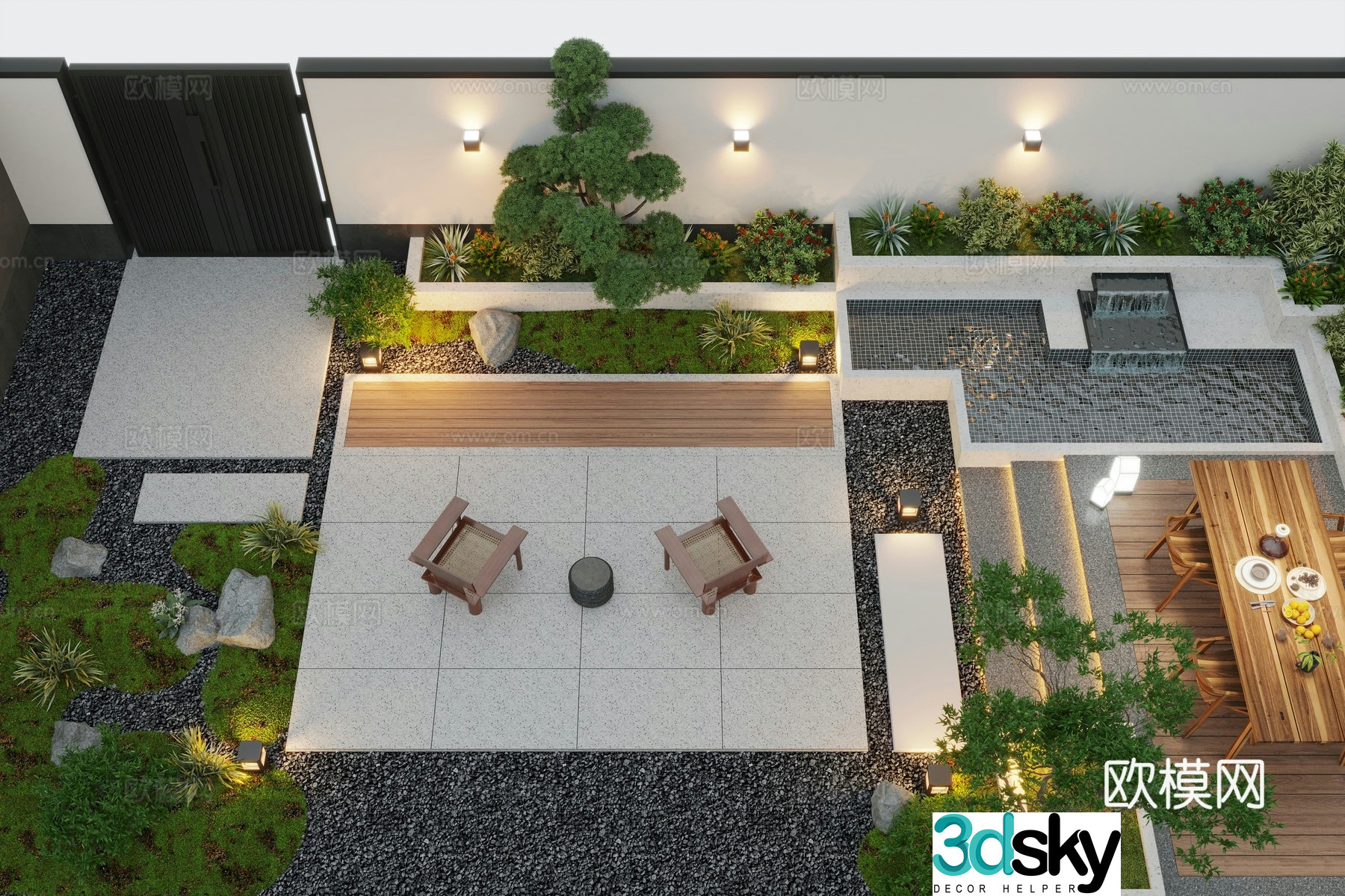 Modern courtyard landscape courtyard water view family yard villa courtyard outdoor sofa 3d model