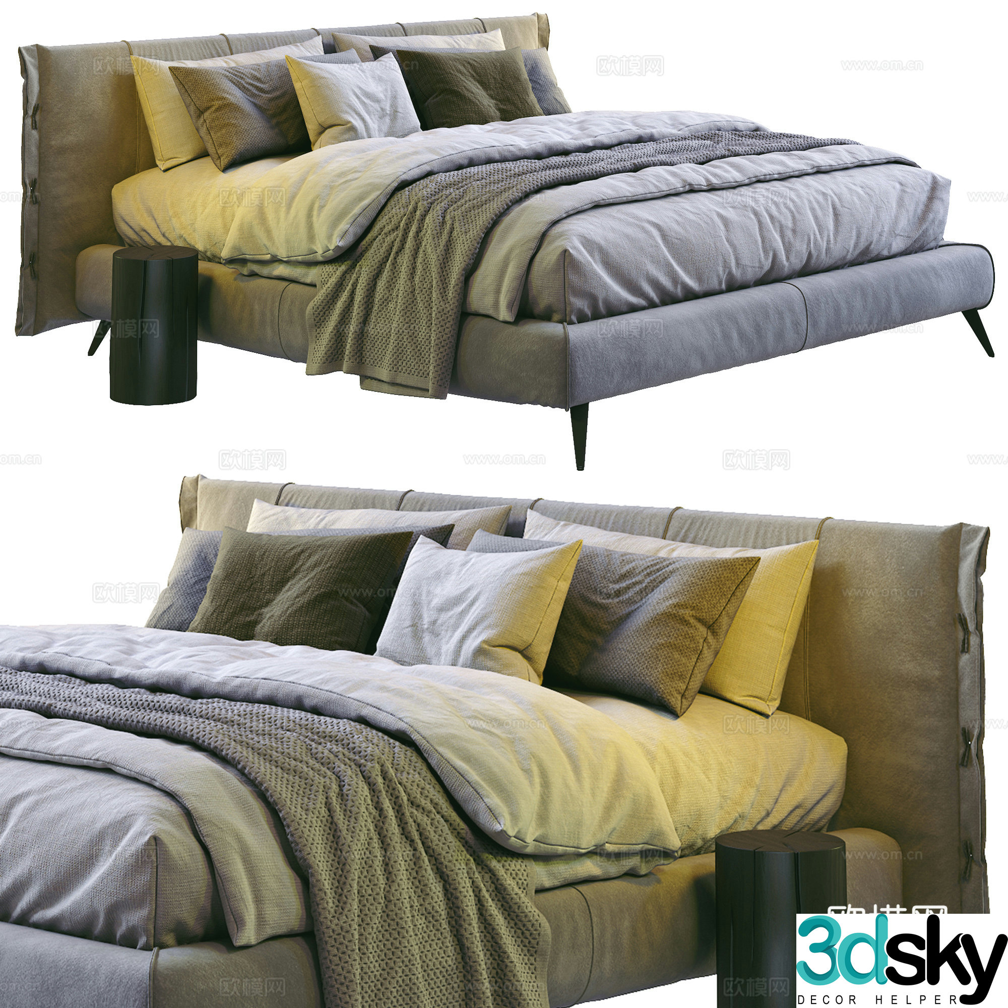 Modern Italian double bed 3d model